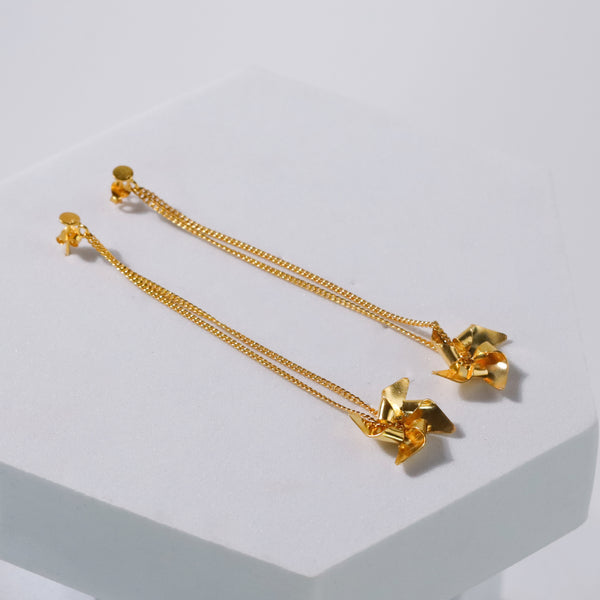 Pinwheel Chain - Fold Earring| 92.5 Silver | 22K Gold Plated