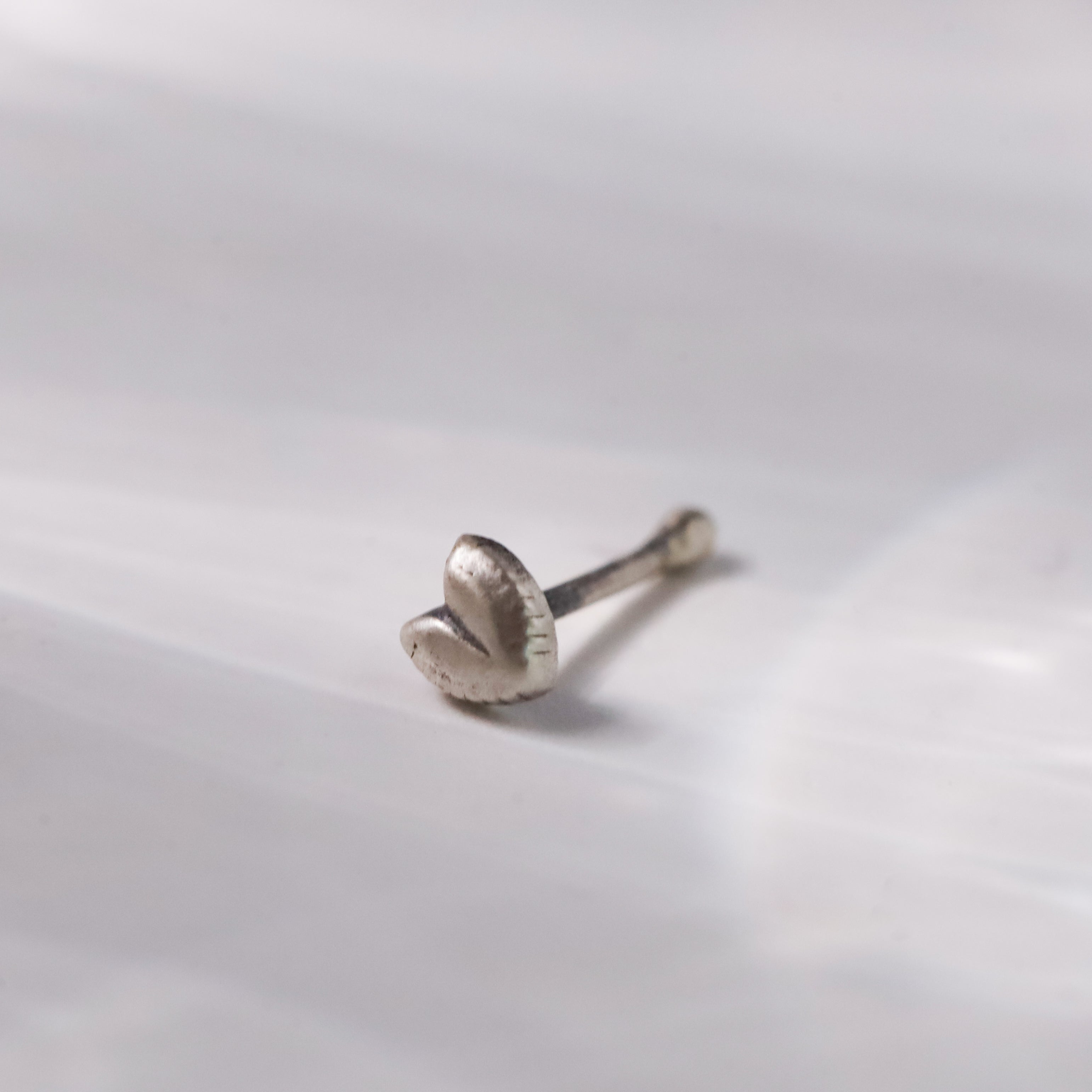 Handcrafted silver heart nose pin polished finish
