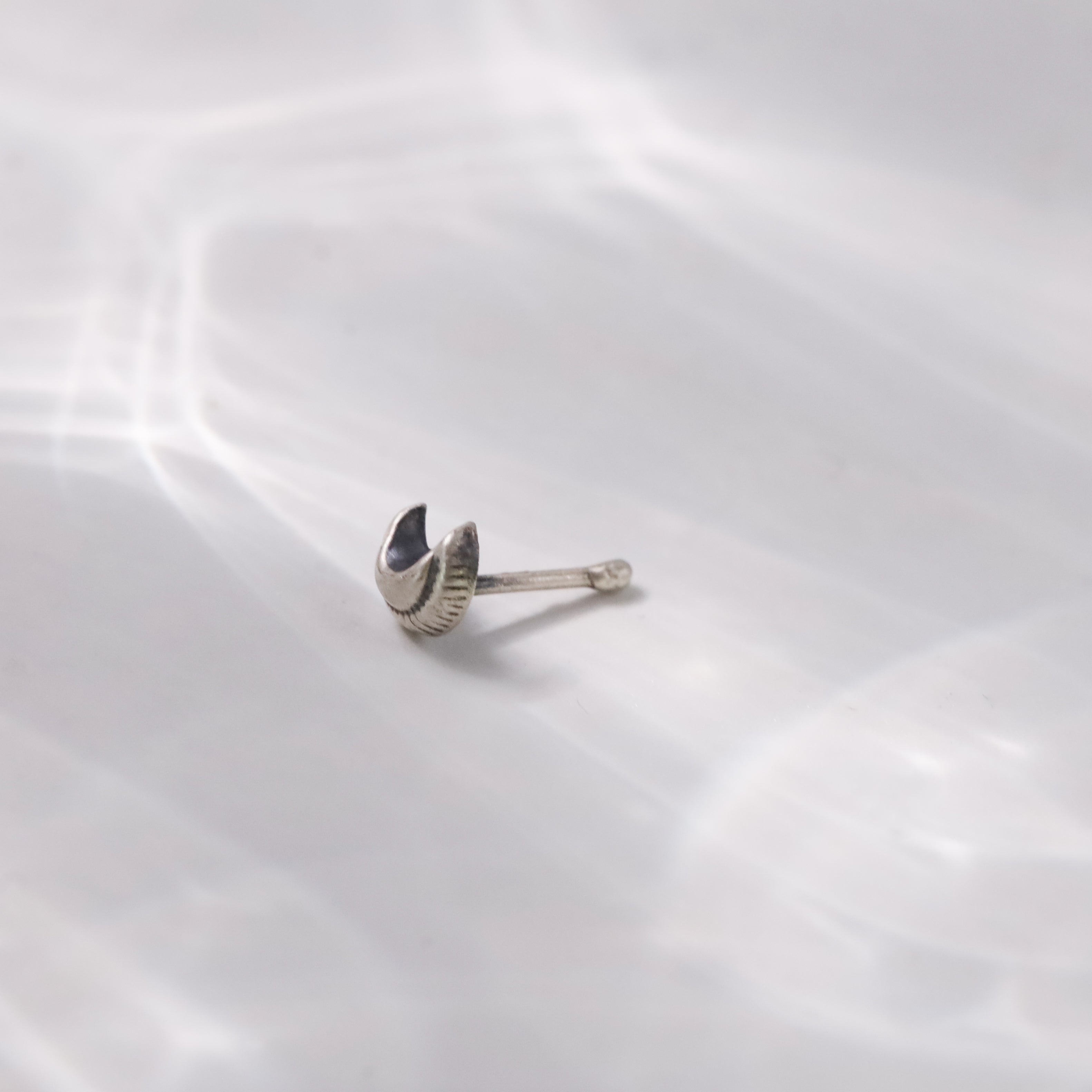 Silver Tiny Textured Chandrakor Nose Pin