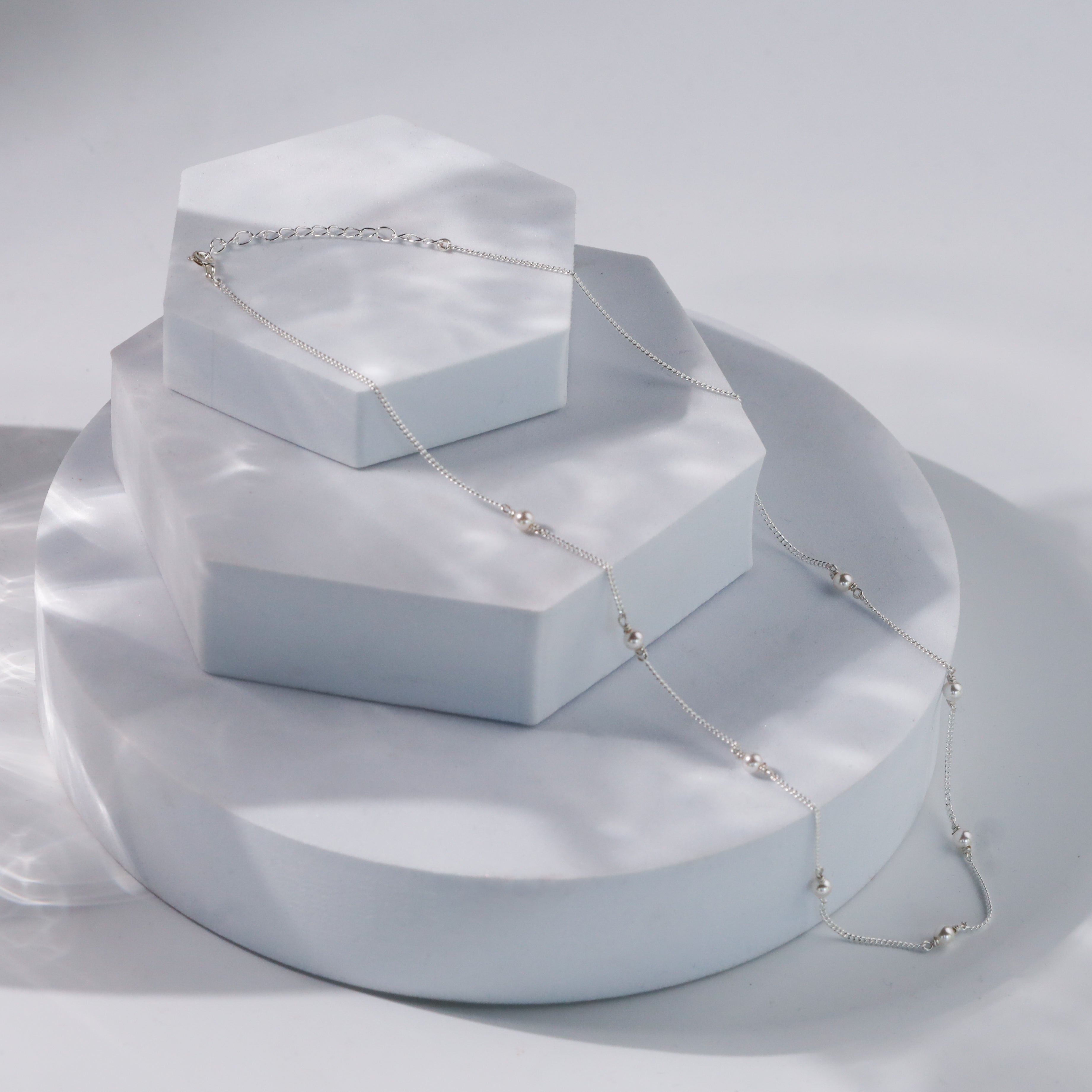 classic white pearl silver chain