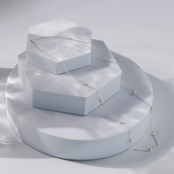 classic white pearl silver chain