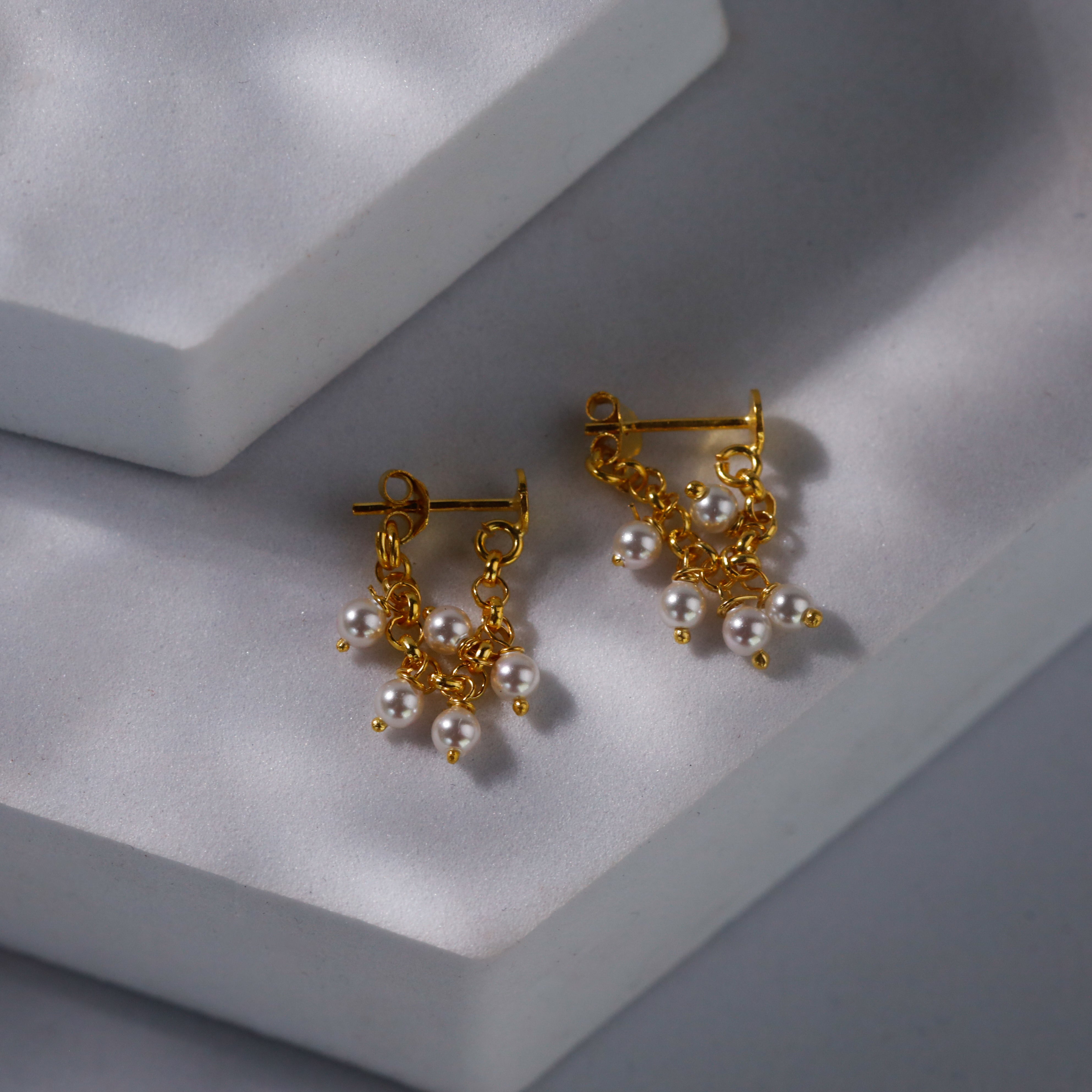 style gold plated pearl earrings with ethnic outfit