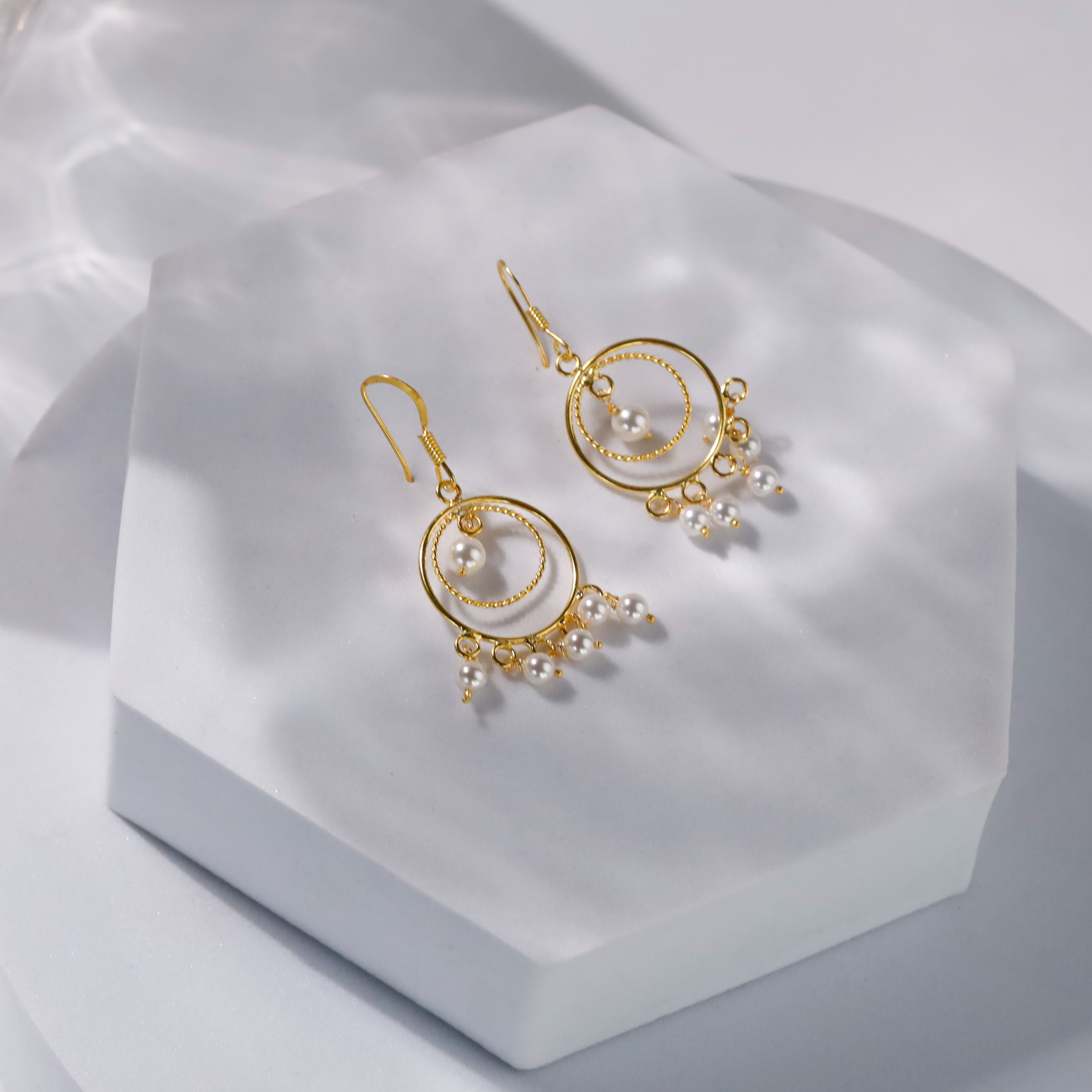 Pearl Chand Balis | 92.5 Silver Earrings | 22K Gold Plated | Size : Small