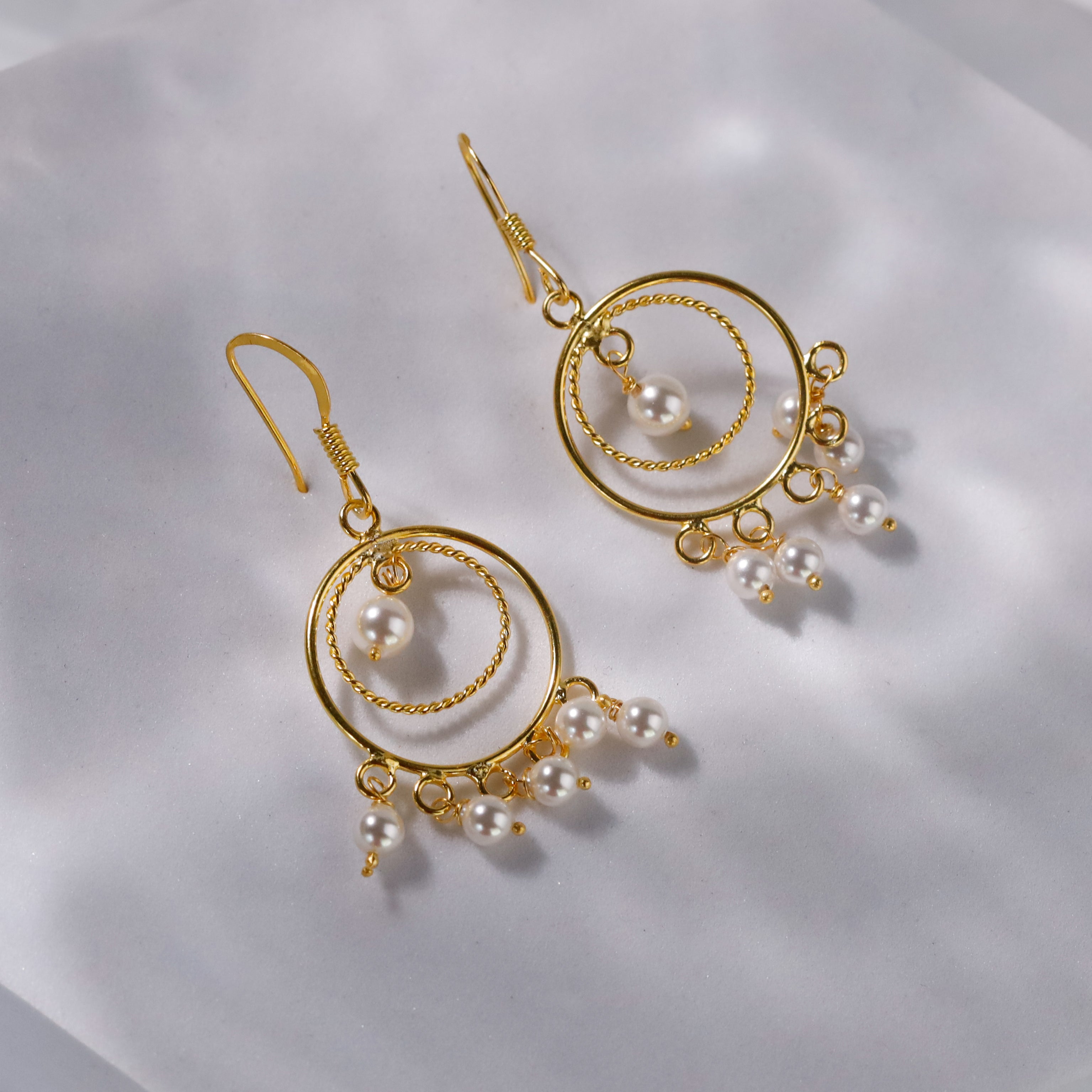 Pearl Chand Balis | 92.5 Silver Earrings | 22K Gold Plated | Size : Small
