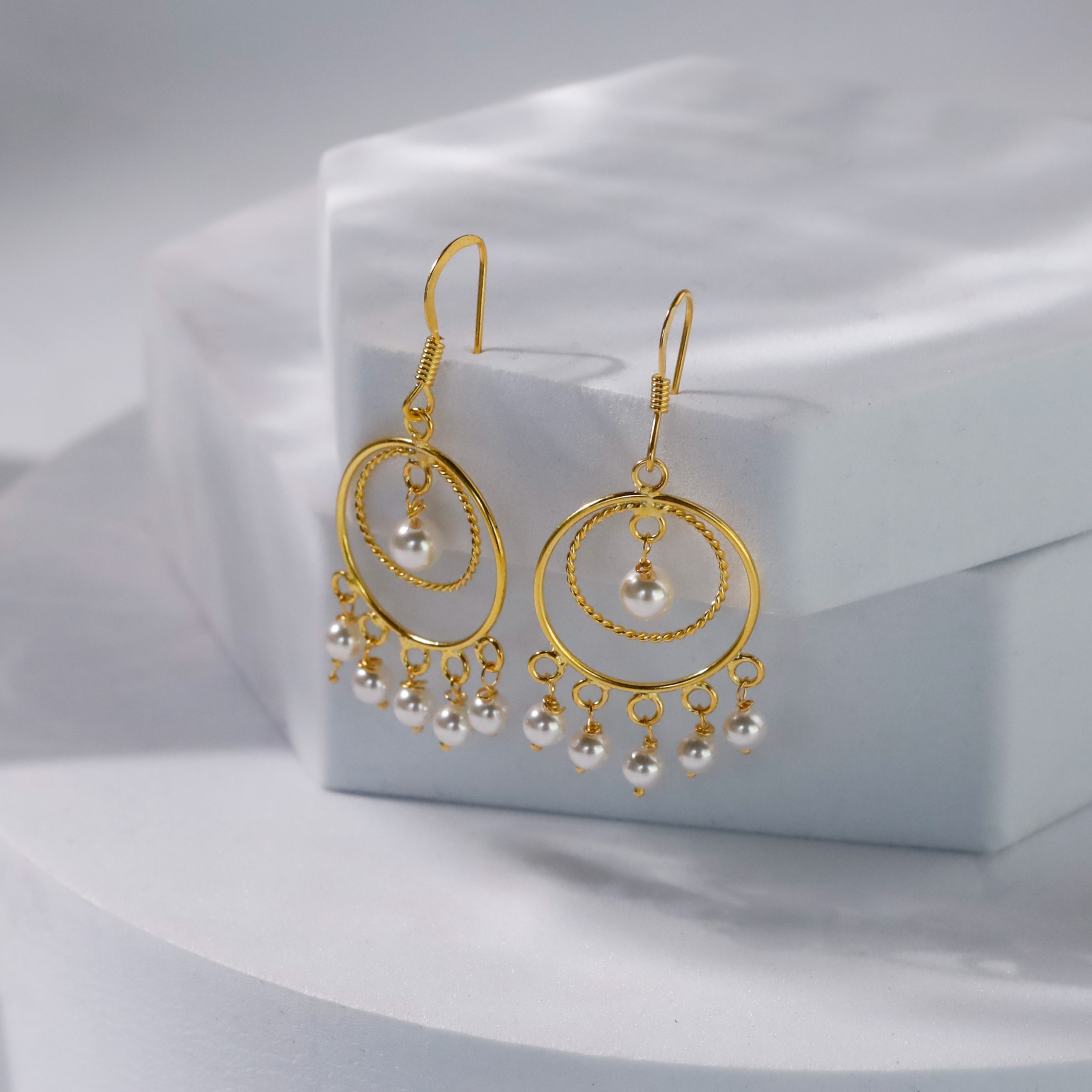 Pearl Chand Balis | 92.5 Silver Earrings | 22K Gold Plated | Size : Small