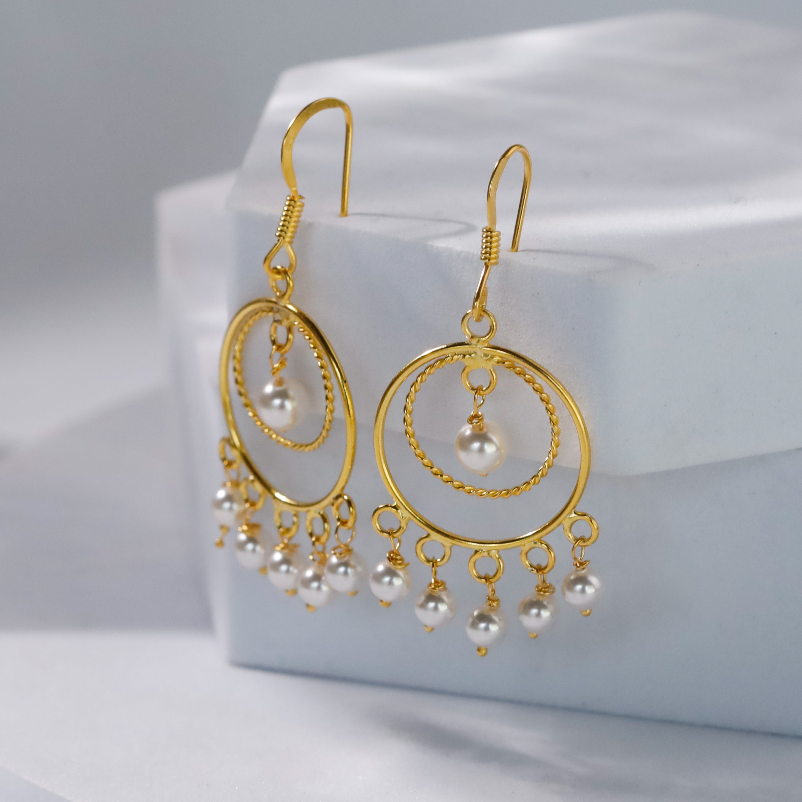 Pearl Chand Balis | 92.5 Silver Earrings | 22K Gold Plated | Size : Small