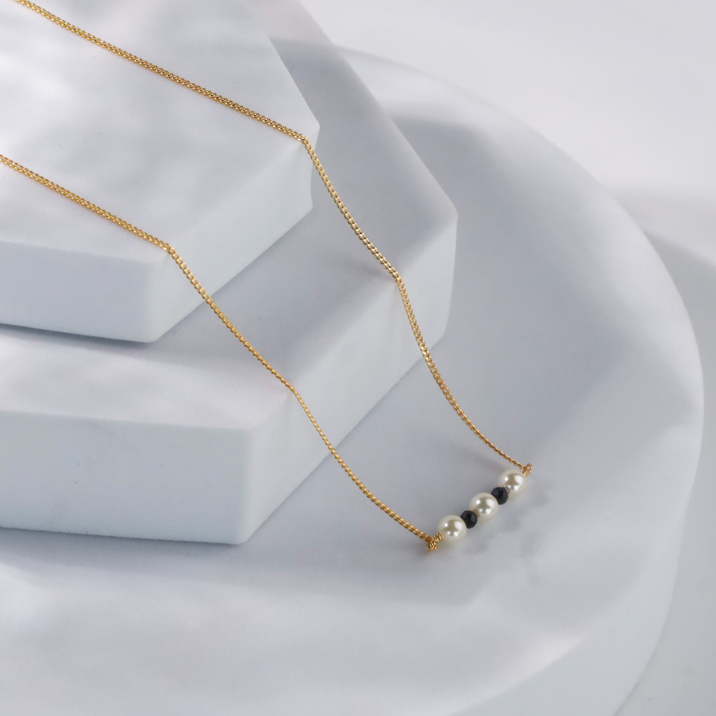 Silver Chain Pearl Mangalsutra : Cream Pearls and Spinel (Gold Plated)