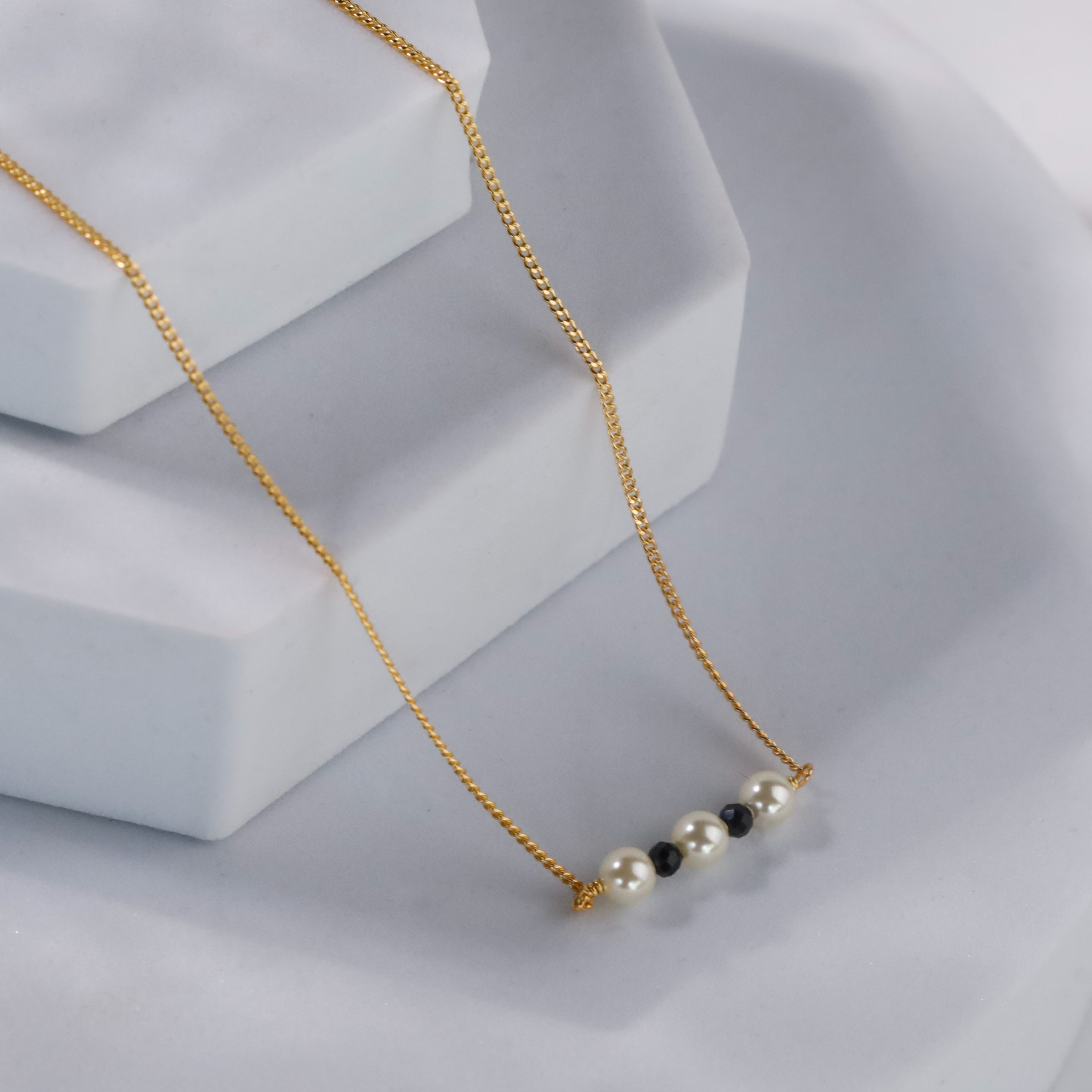 Silver Chain Pearl Mangalsutra : Cream Pearls and Spinel (Gold Plated)