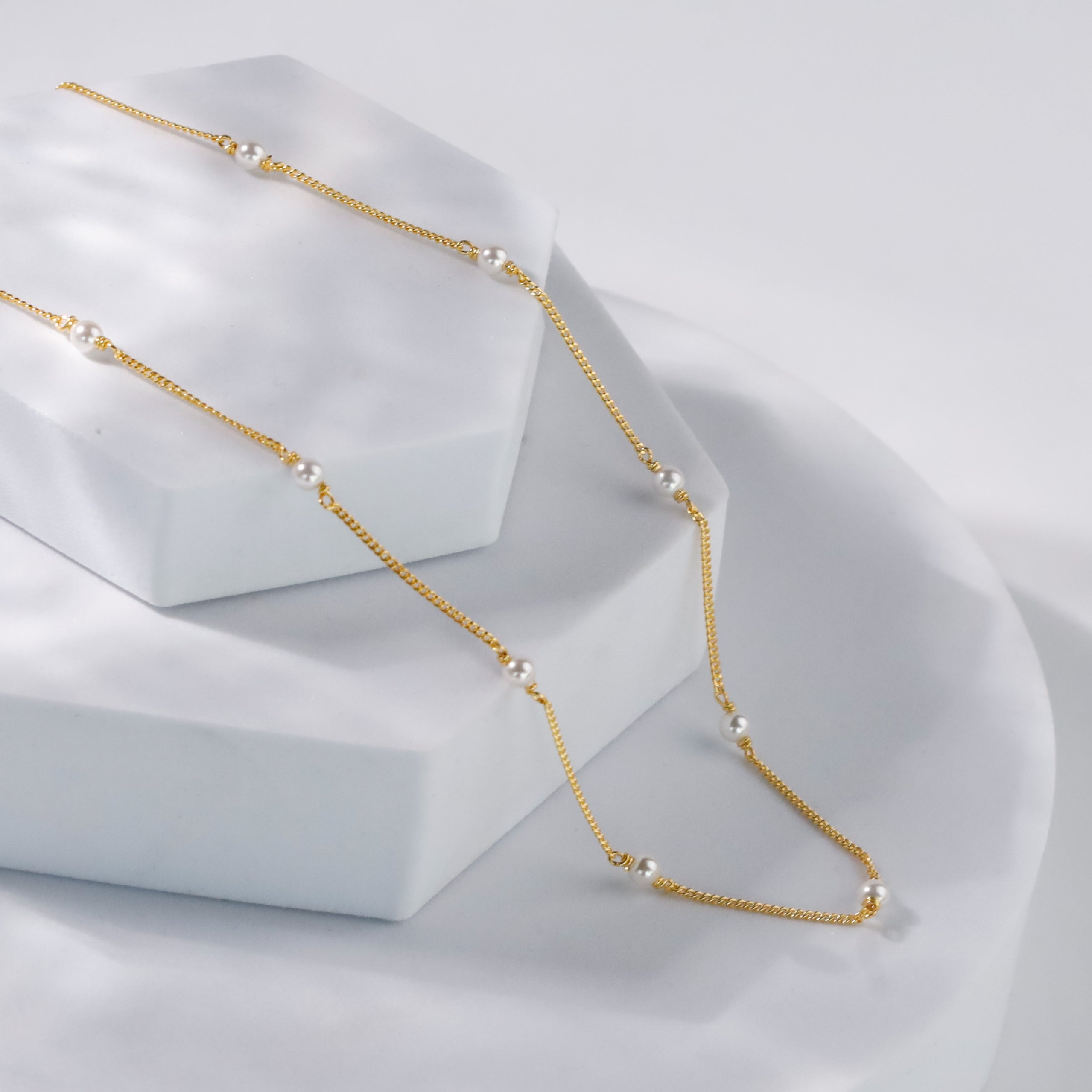 Classic Pearl Chain (White Pearls) | 92.5 Silver | 22K Gold Plated