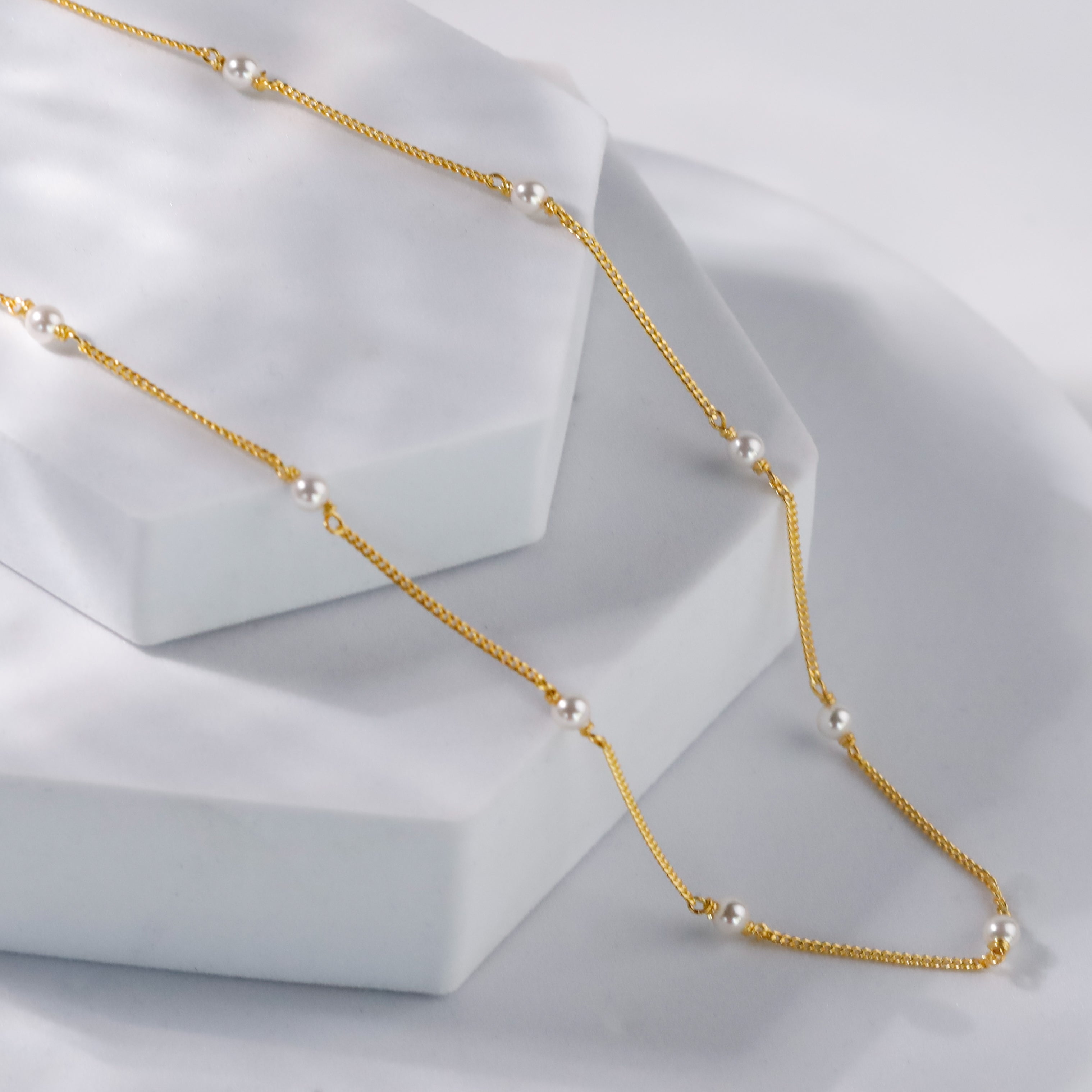 Classic Pearl Chain (White Pearls) | 92.5 Silver | 22K Gold Plated