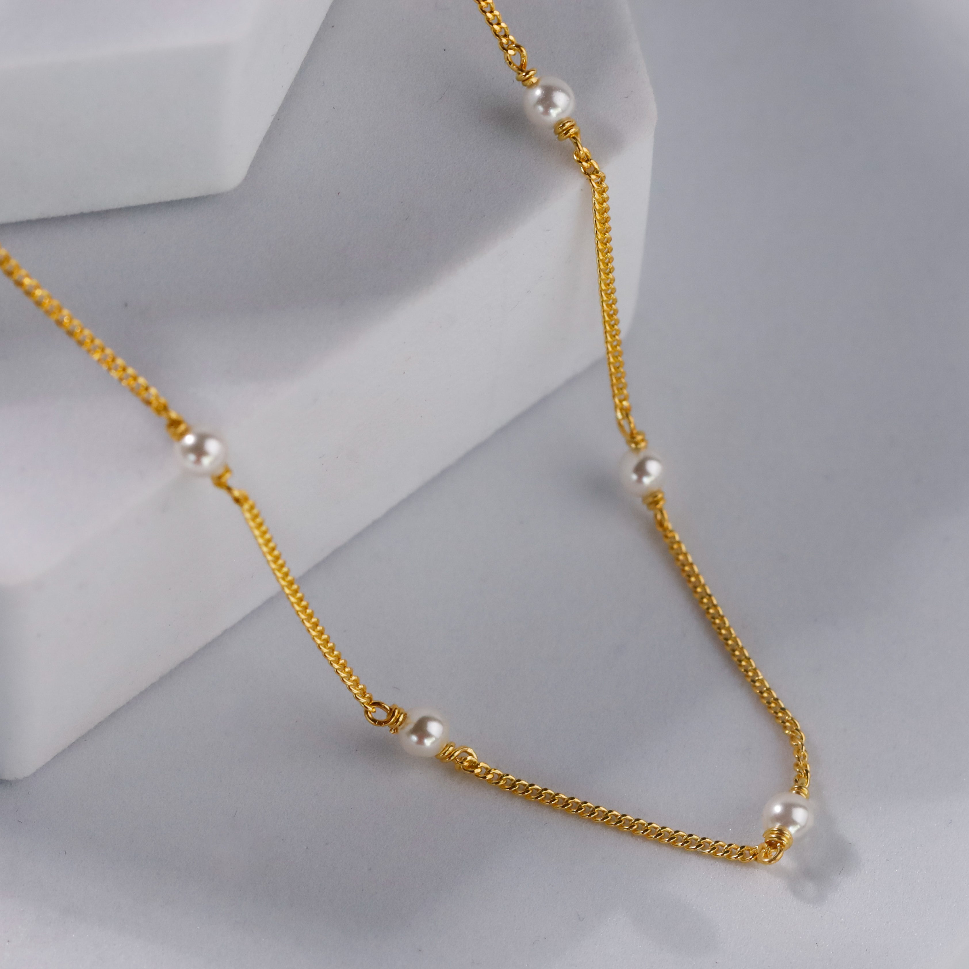 Classic Pearl Chain (White Pearls) | 92.5 Silver | 22K Gold Plated