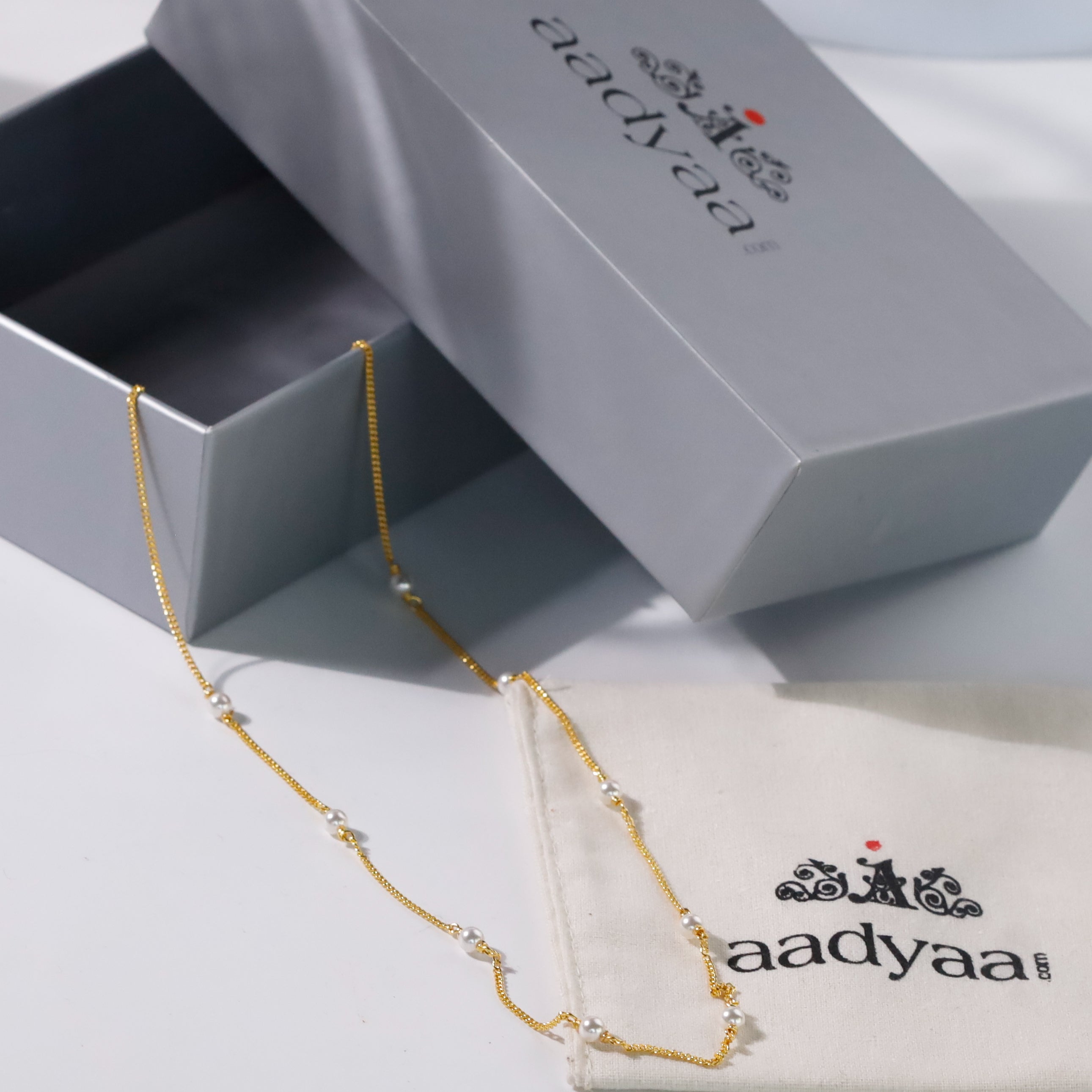 Classic Pearl Chain (White Pearls) | 92.5 Silver | 22K Gold Plated