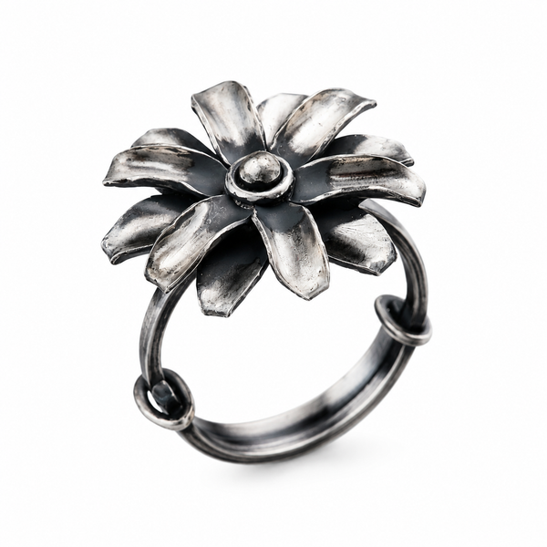 Mini Silver Soorajmukhi (Flower Motif) Ring