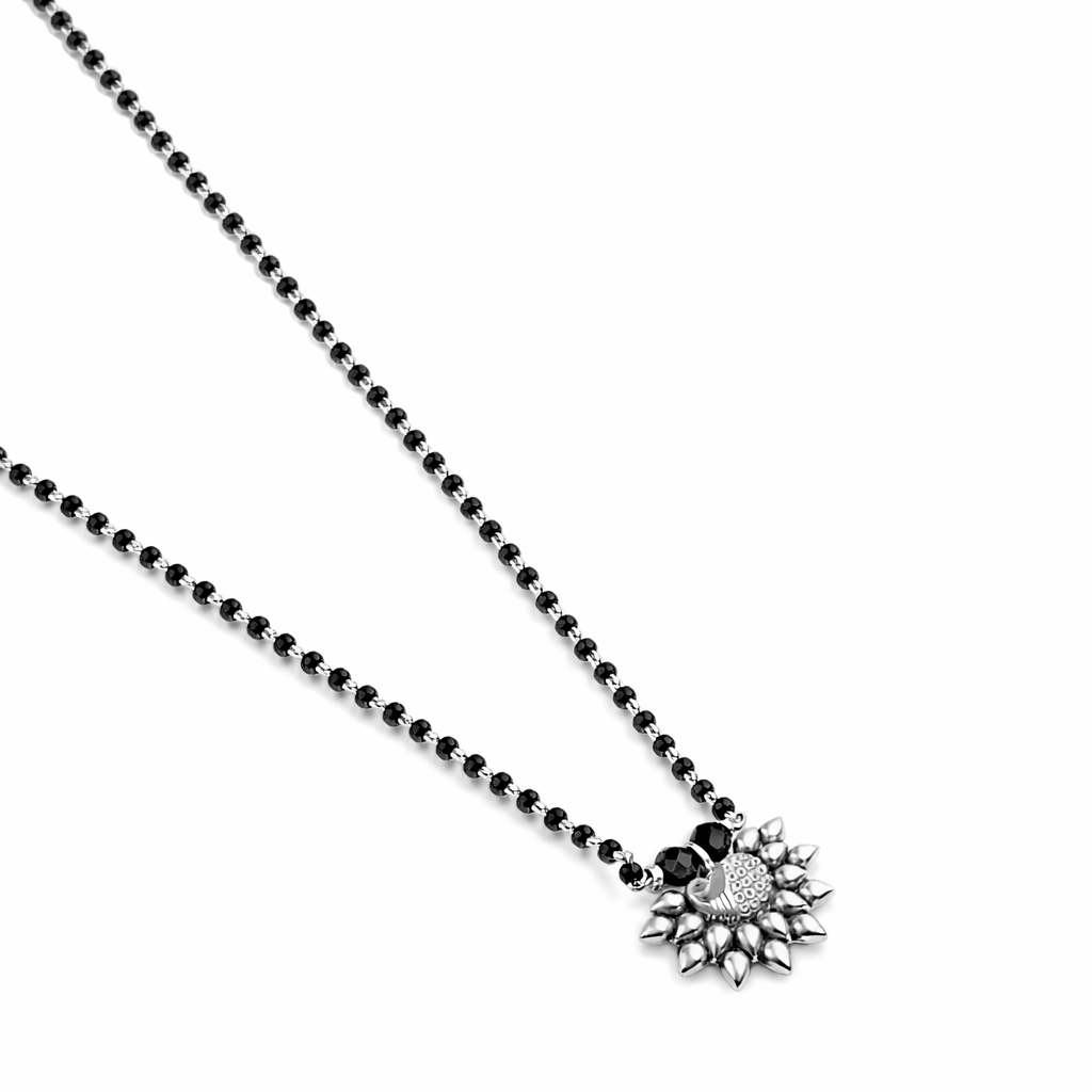 Paisley Mangalsutra with black beads and silver pendant