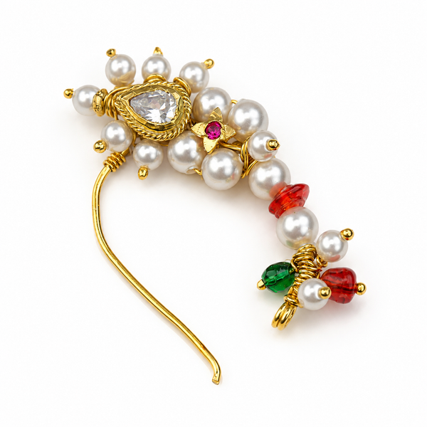 Pearl handmade nath - Left pierced | 92.5 Silver | 22K Gold Plated