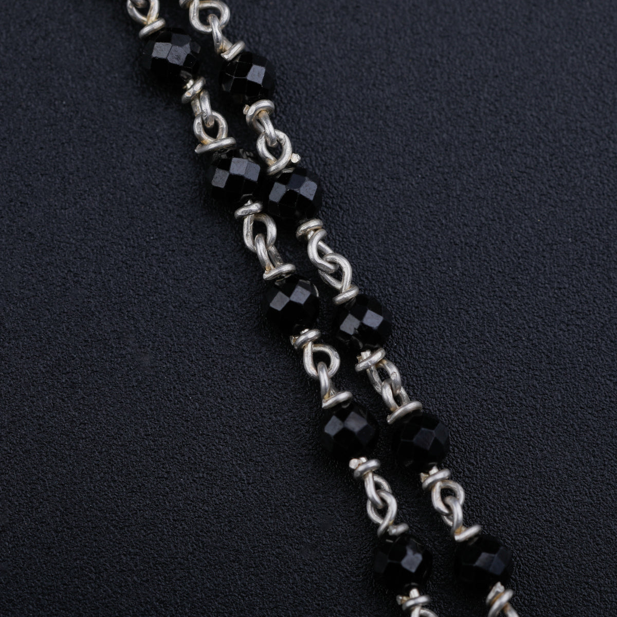 Silver Bead Necklace with Black Spinel