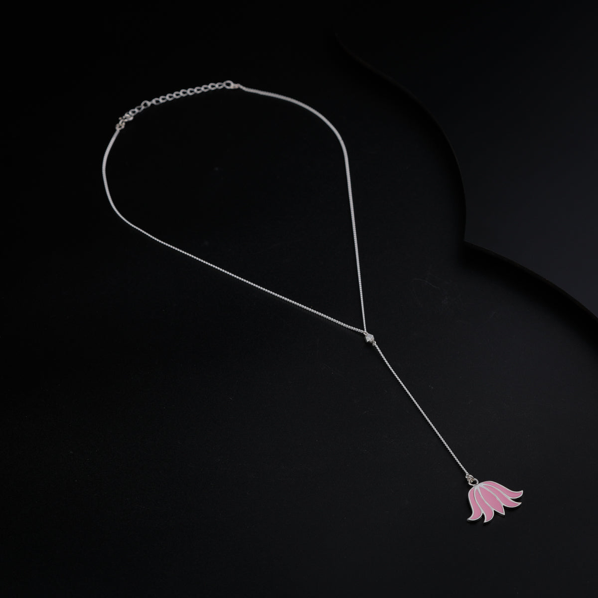 Y Necklace with Pink Lotus Motif