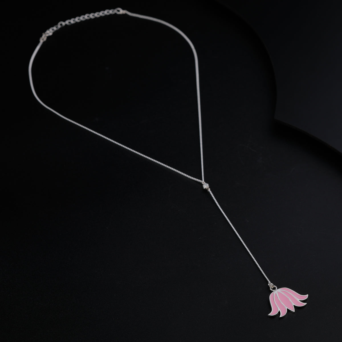 Y Necklace with Pink Lotus Motif