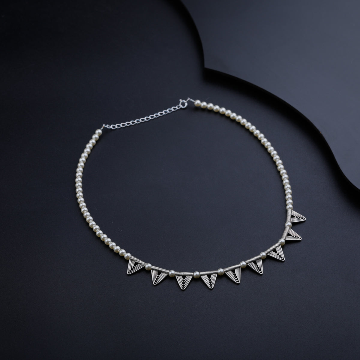 Spiral Triangle Necklace with Pearls