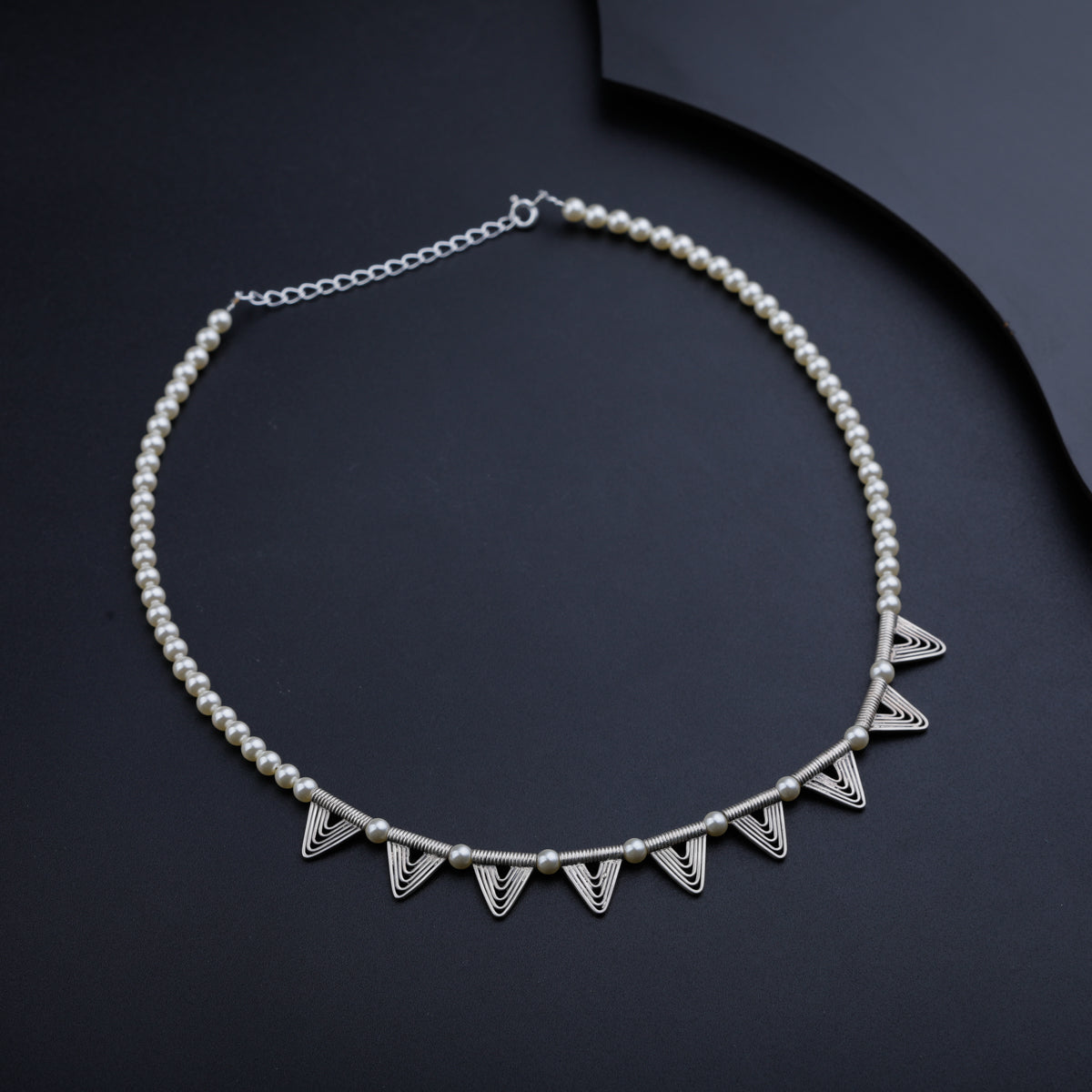 Spiral Triangle Necklace with Pearls