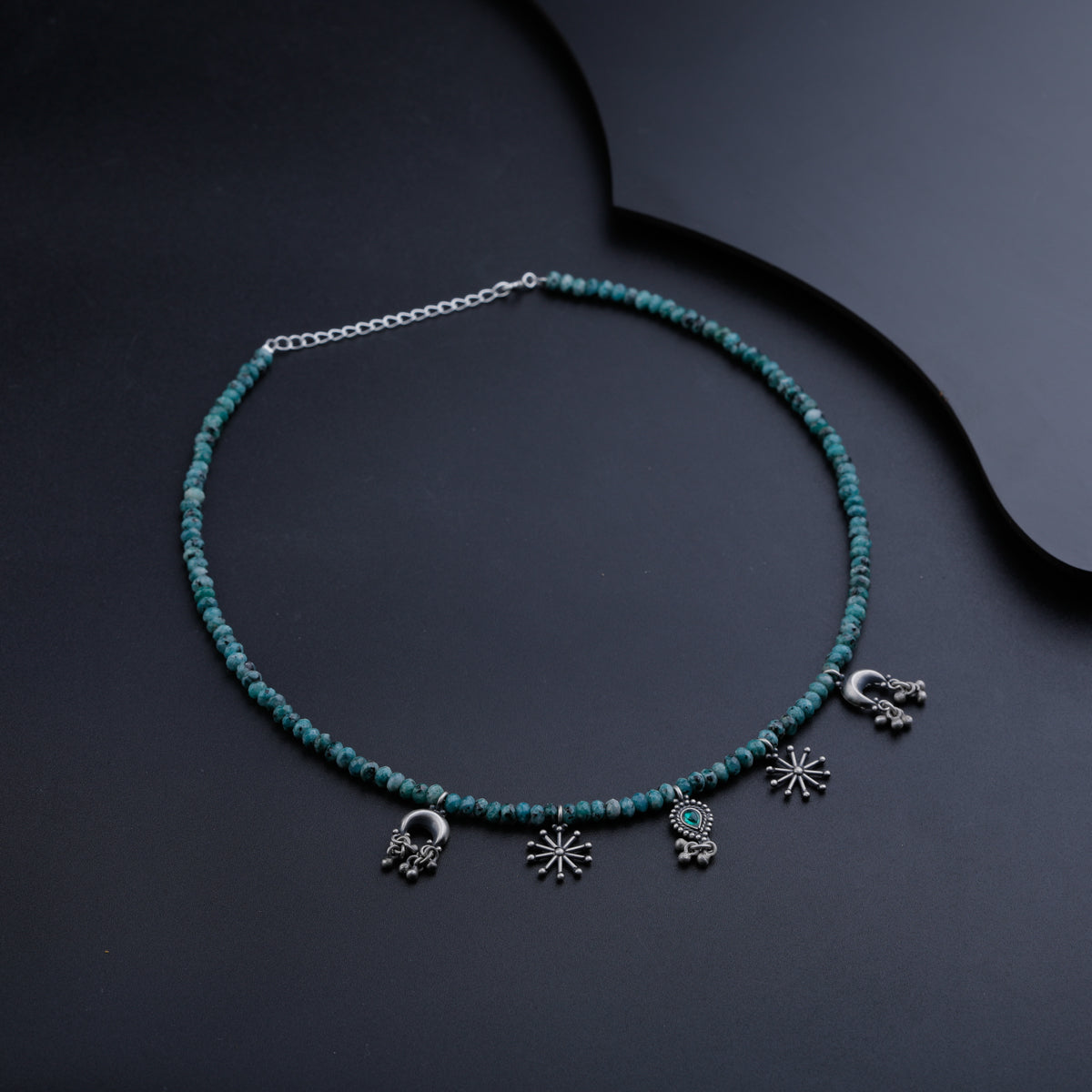 Multi Charm Necklace with Green Sapphire