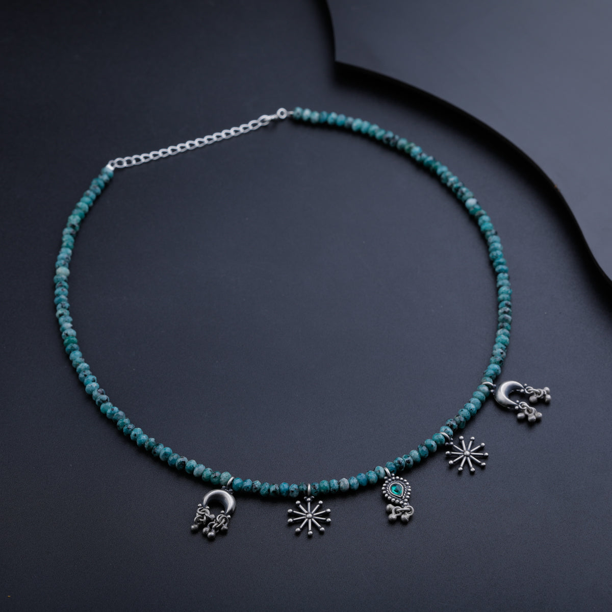 Multi Charm Necklace with Green Sapphire