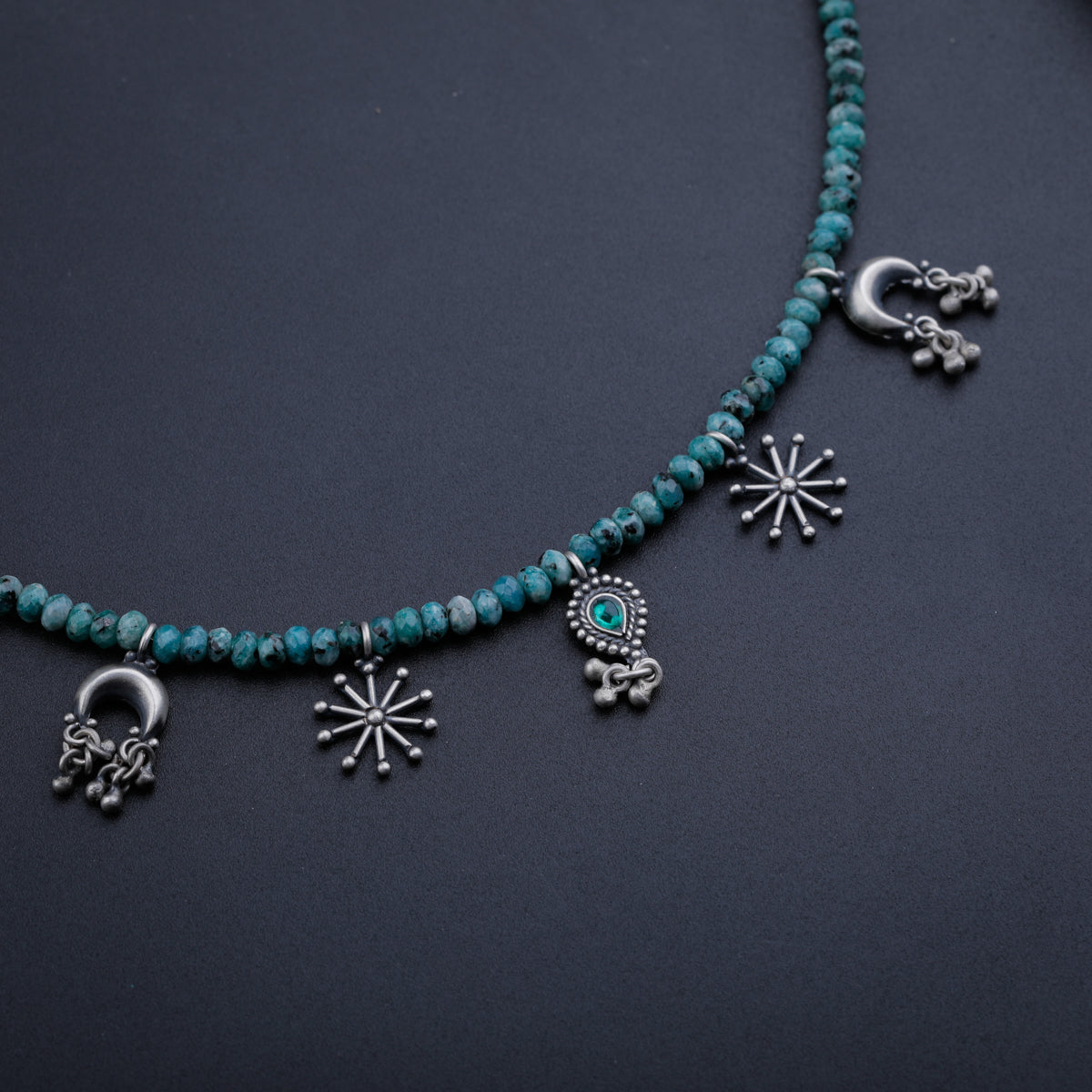 Multi Charm Necklace with Green Sapphire