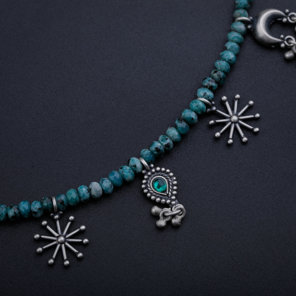 Multi Charm Necklace with Green Sapphire