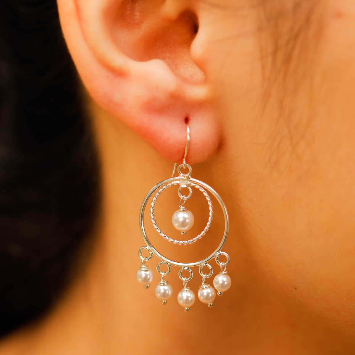 Handcrafted pearl chandbali earrings polished finish