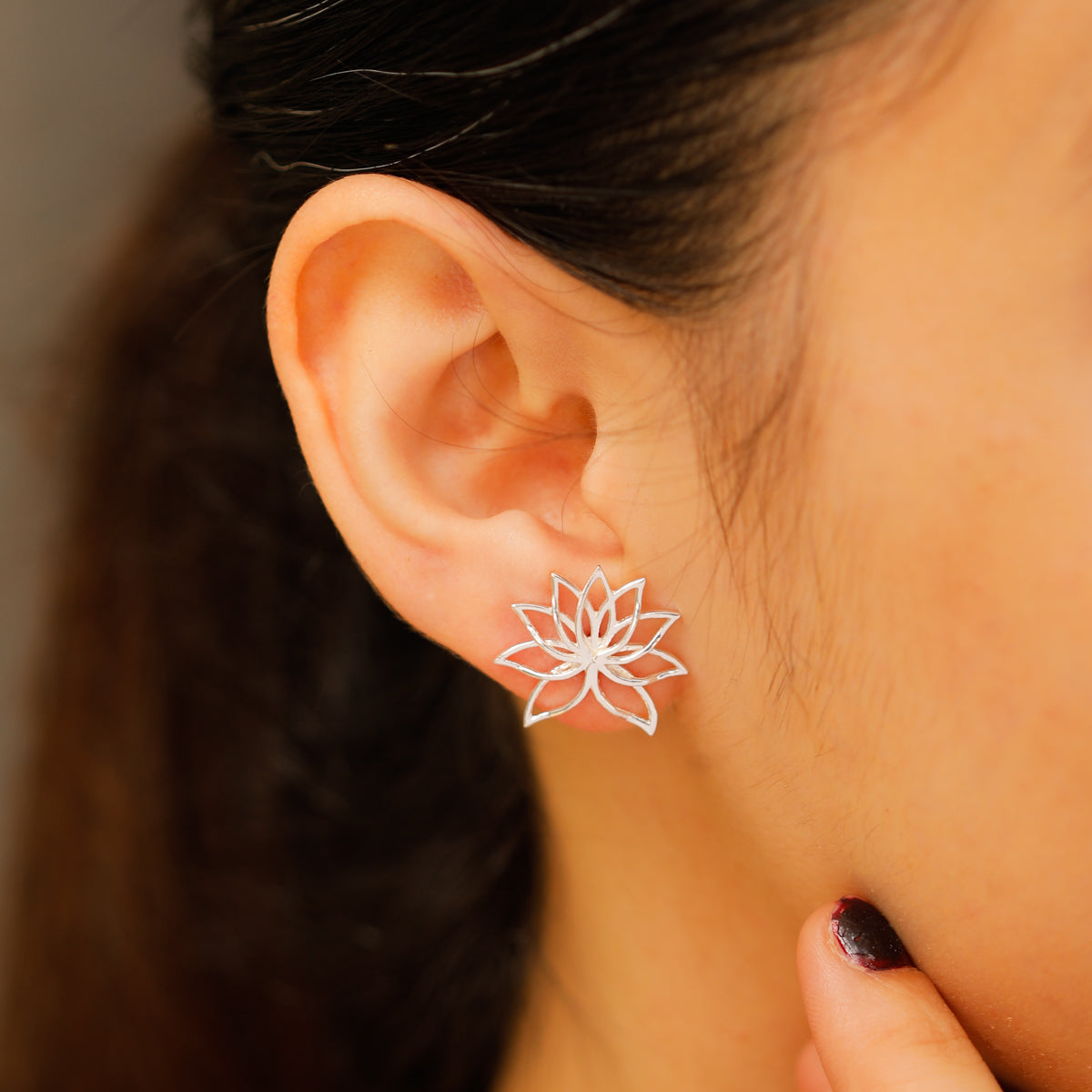 Lotus flower silver earrings