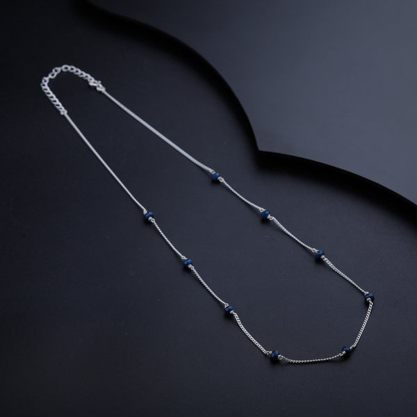 Navy Blue Sapphire Silver Chain necklace on black background