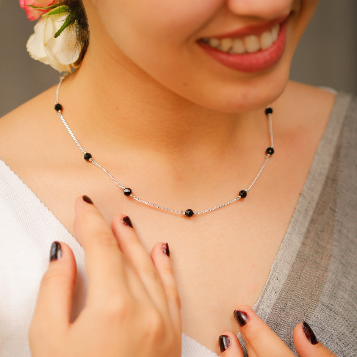 Handcrafted three layer silver mangalsutra