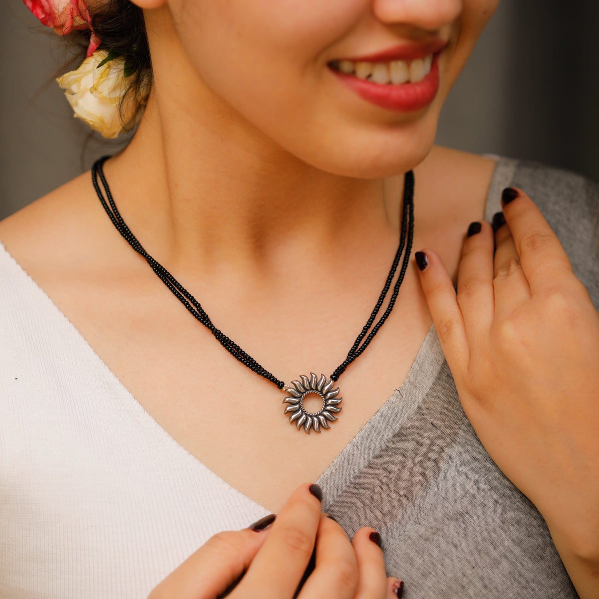 Elegant Surya Mangalsutra silver pendant necklace