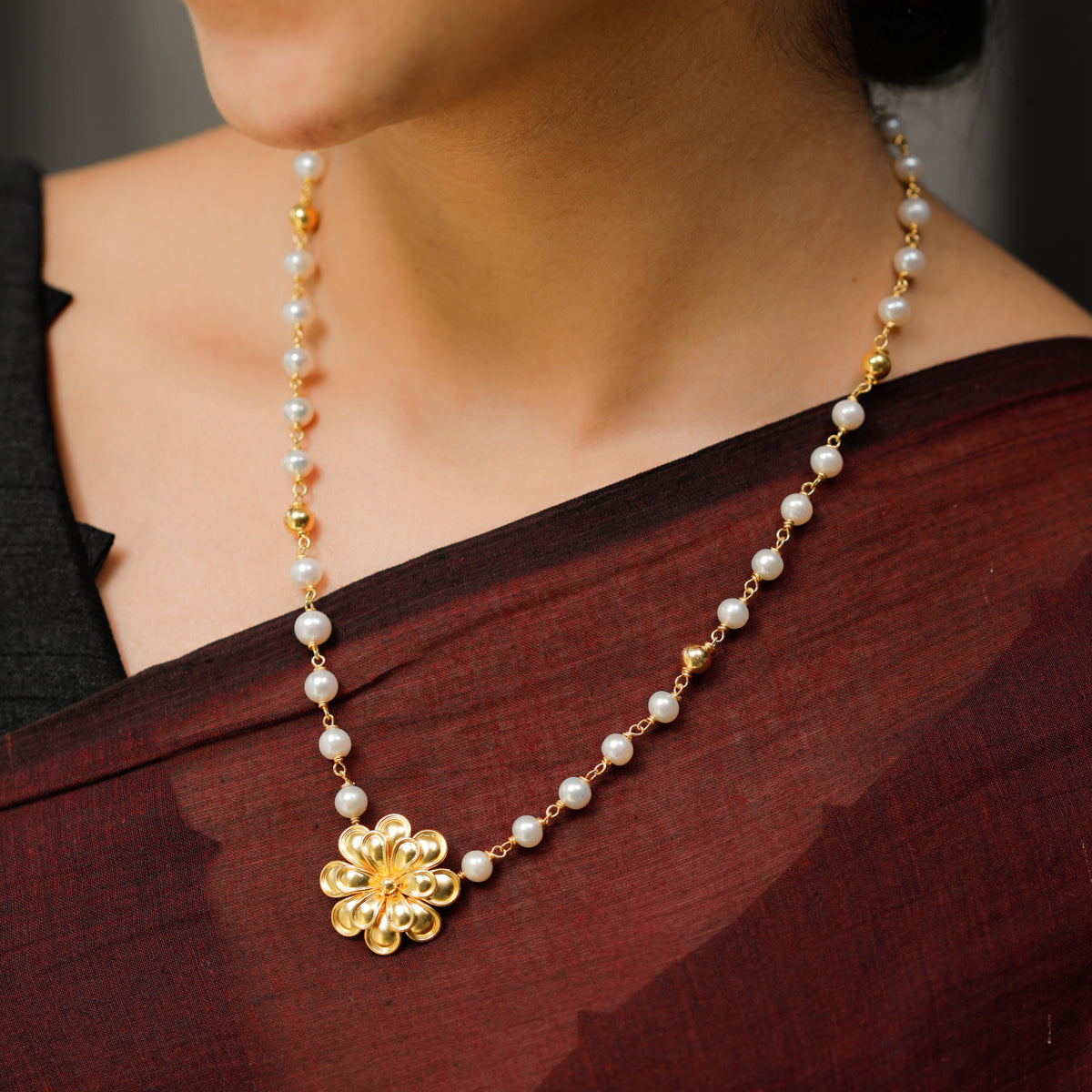 Double Flower Pendant Necklace |  92.5 Silver | 22K Gold Plated