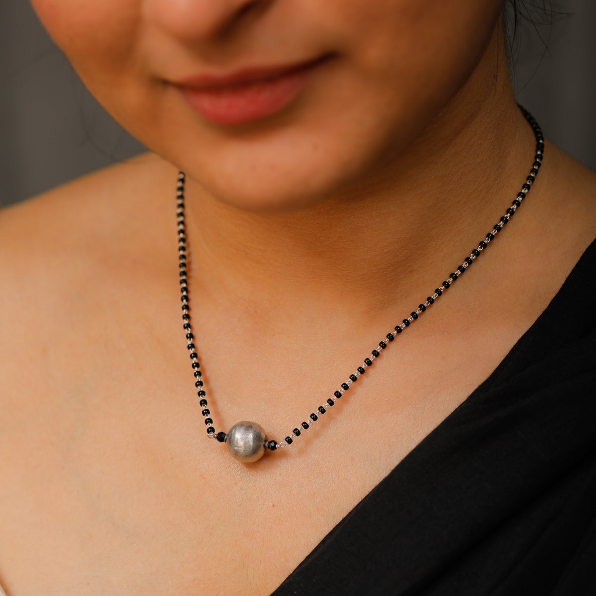 Silver Black Beads Chain Tribal Motif Mangalsutra