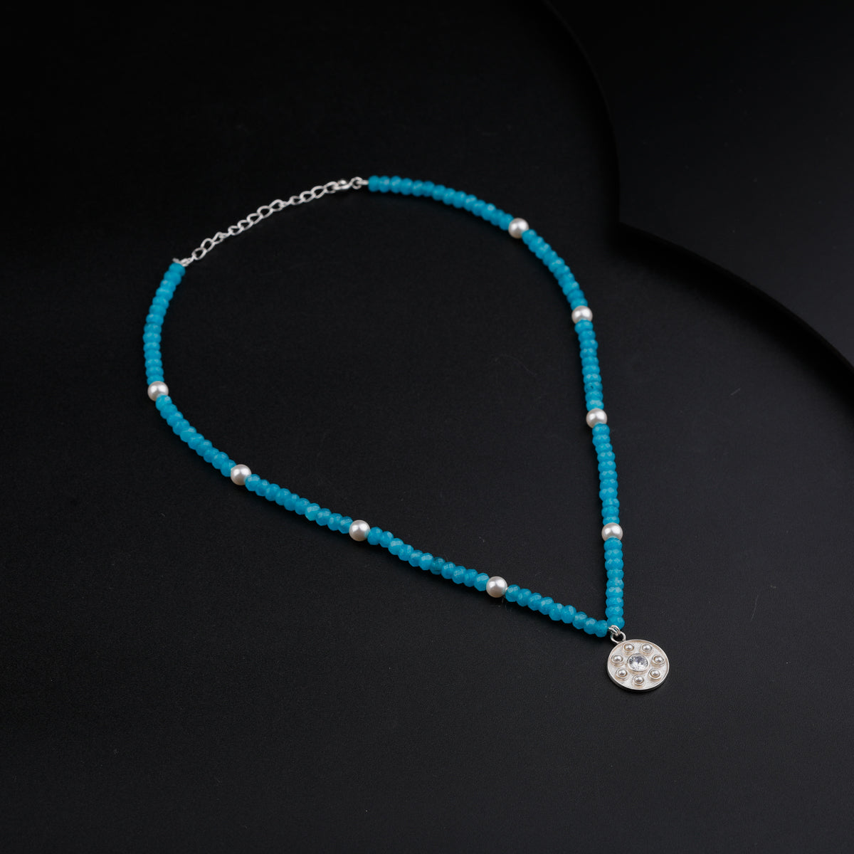 Silver Kundan Pendant Necklace with Pearl and Chalcedony