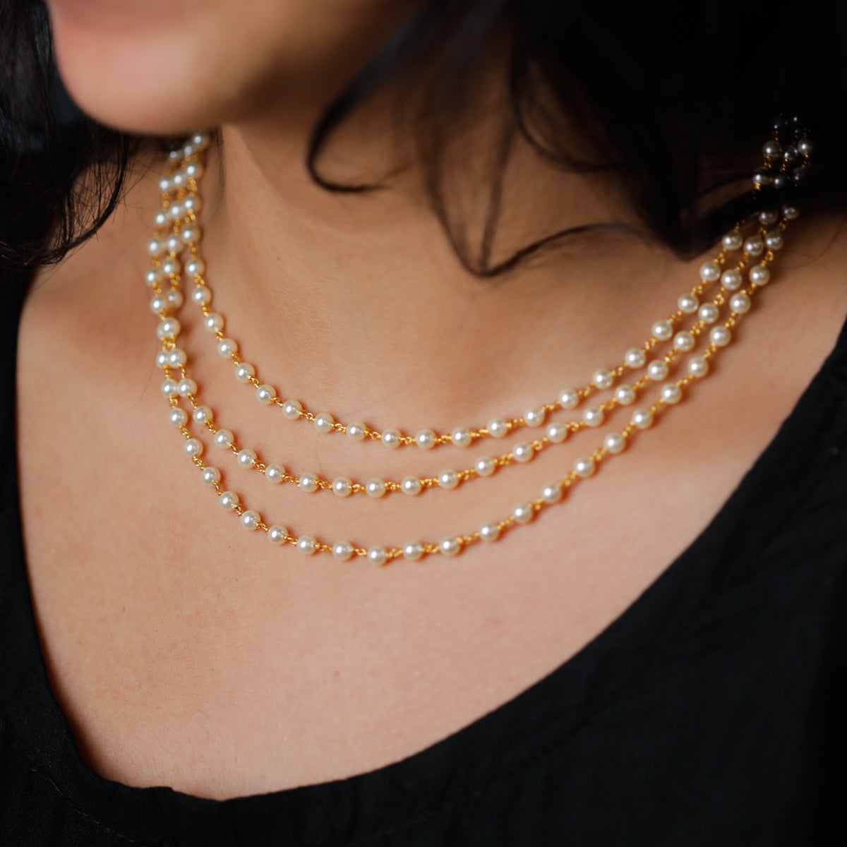 Three Layers Pearl Chain |  92.5 Silver | 22K Gold Plated