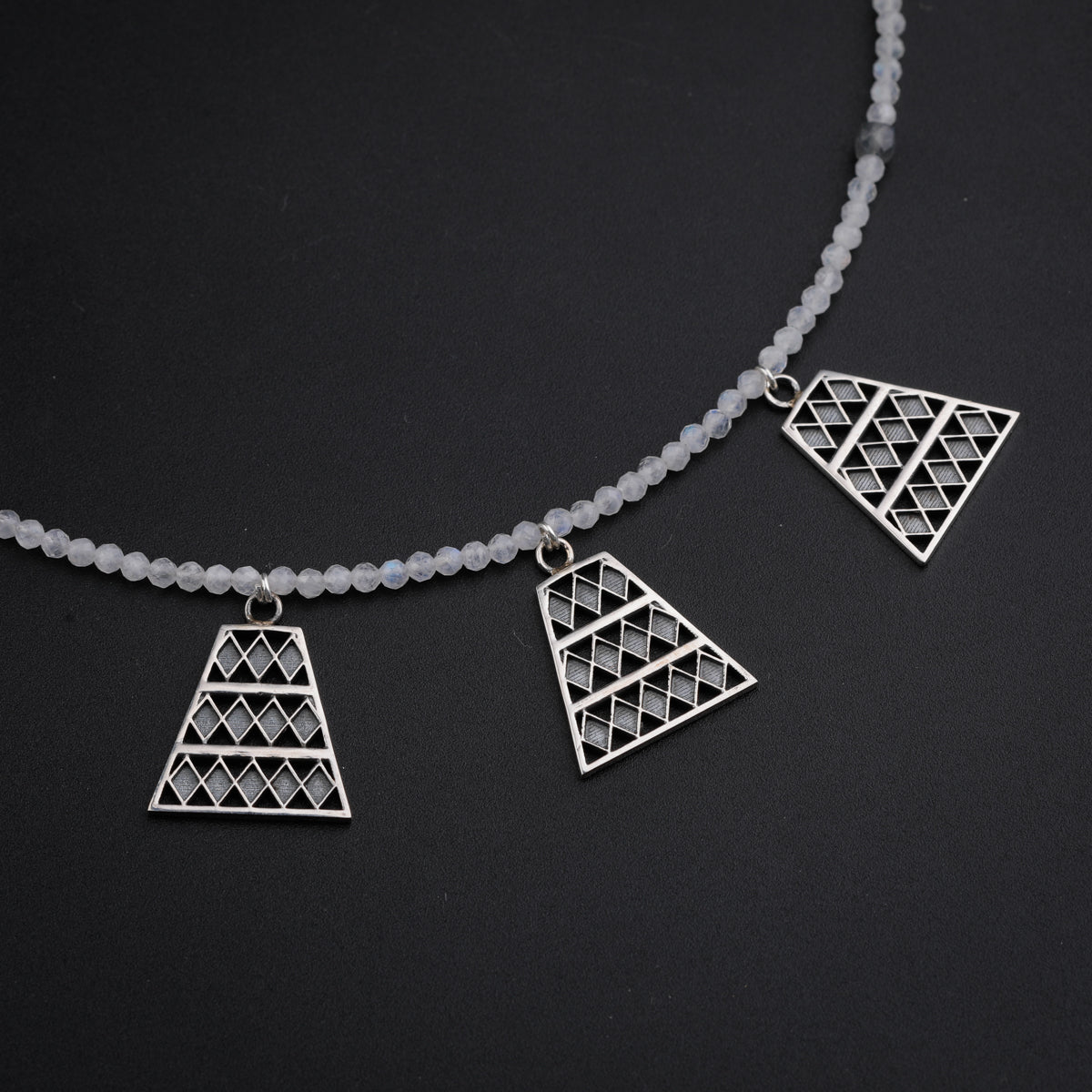 Silver Trapezoid Pendants Necklace with Moonstone