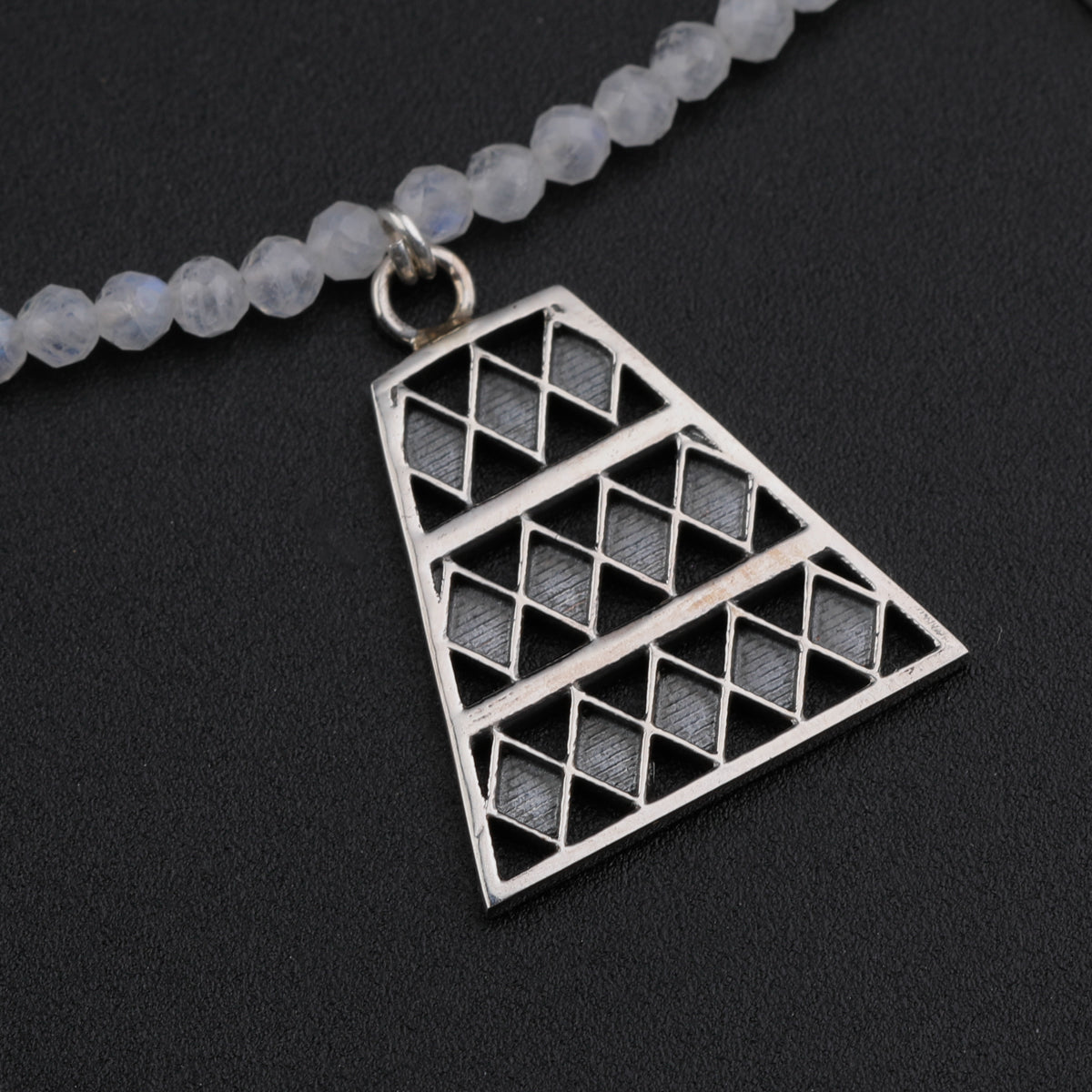 Silver Trapezoid Pendants Necklace with Moonstone