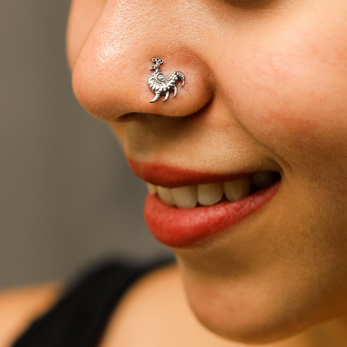 Silver Mayur or Peacock Nose pin (Pierced) - Indian Summer
