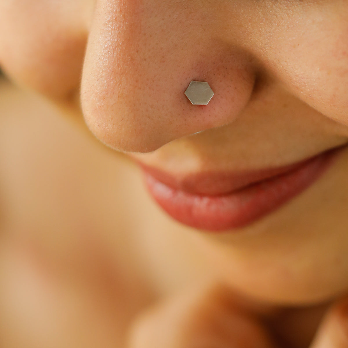 Silver Tiny Plain Hexagon Nose pin