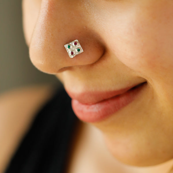 Silver Nakshatra Nose pin (Pierced)