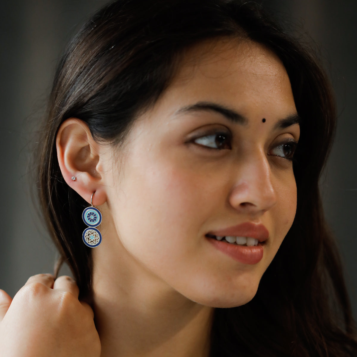 Moha Maya Enamel Filigree blue earrings