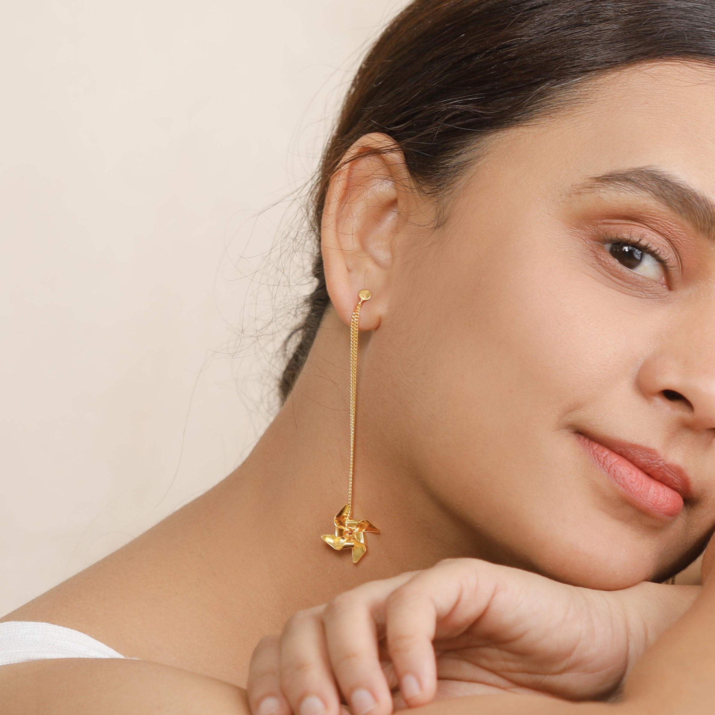 Pinwheel Chain - Fold Earring (Gold Plated)