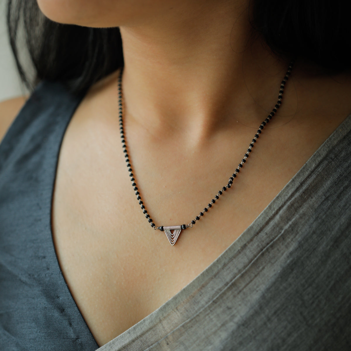 Handmade Silver Mangalsutra : filigree triangle