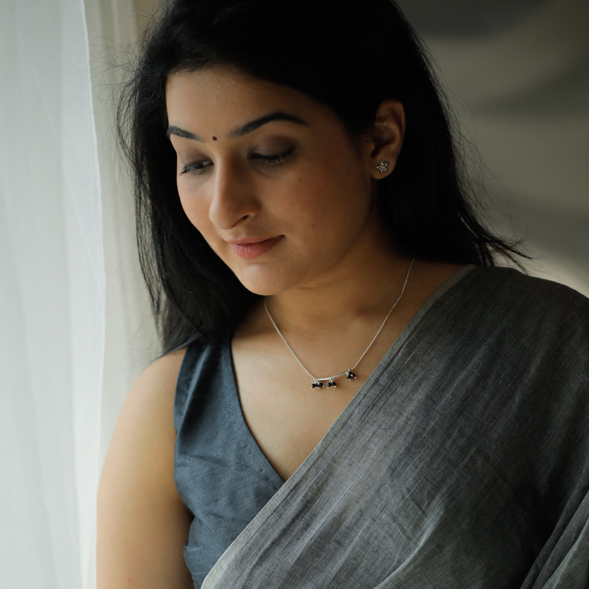 Handmade Silver Mangalsutra with tiny spinel latkans
