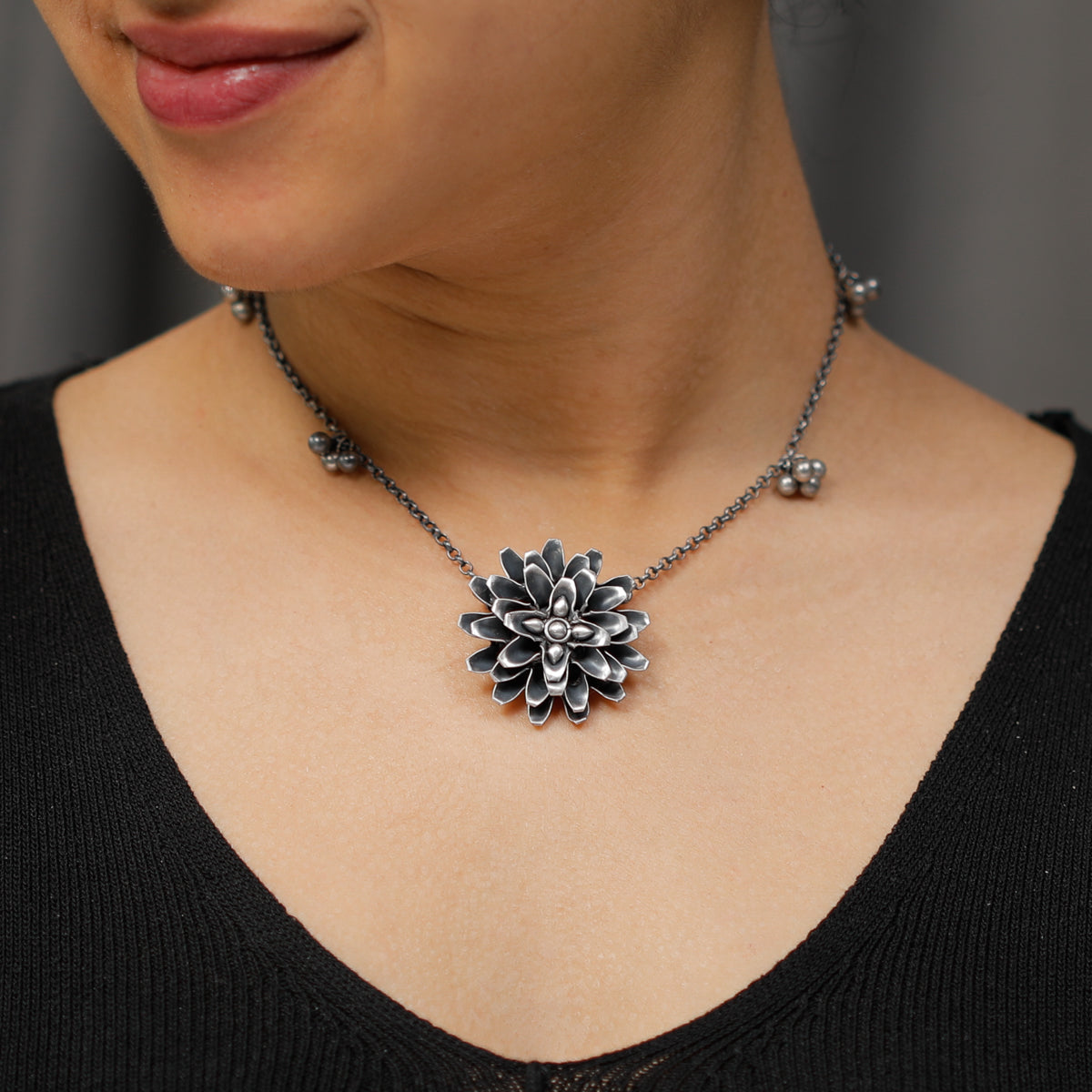Genda Ghungroo Oxidized Necklace