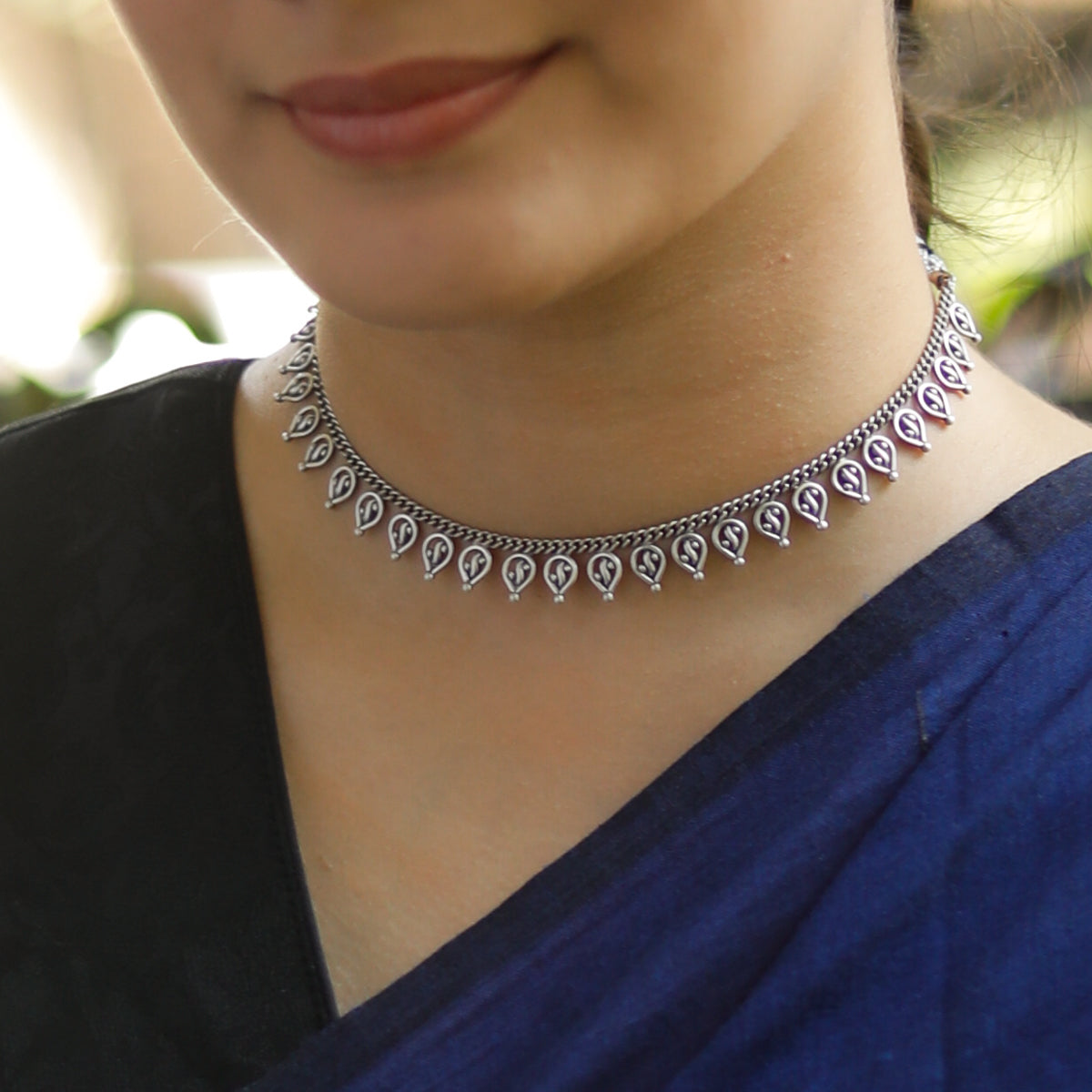 Oxidized Silver Delicate Leaf Set