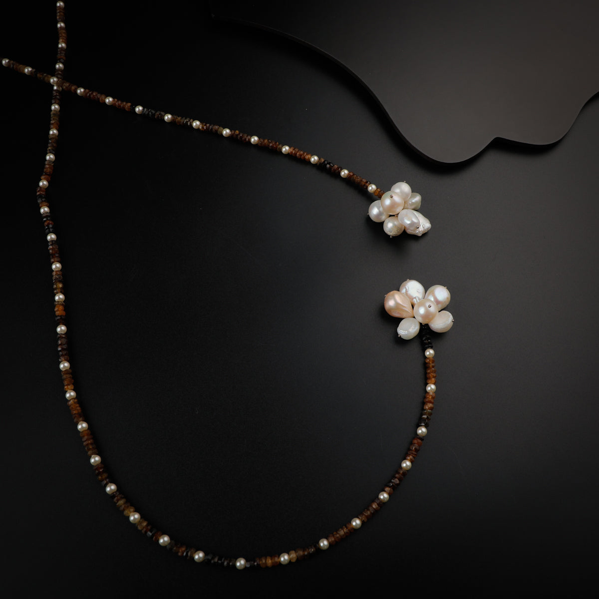 Silver Tie & Wear Necklace with Multicolor Semi-Precious Stones and Pearls