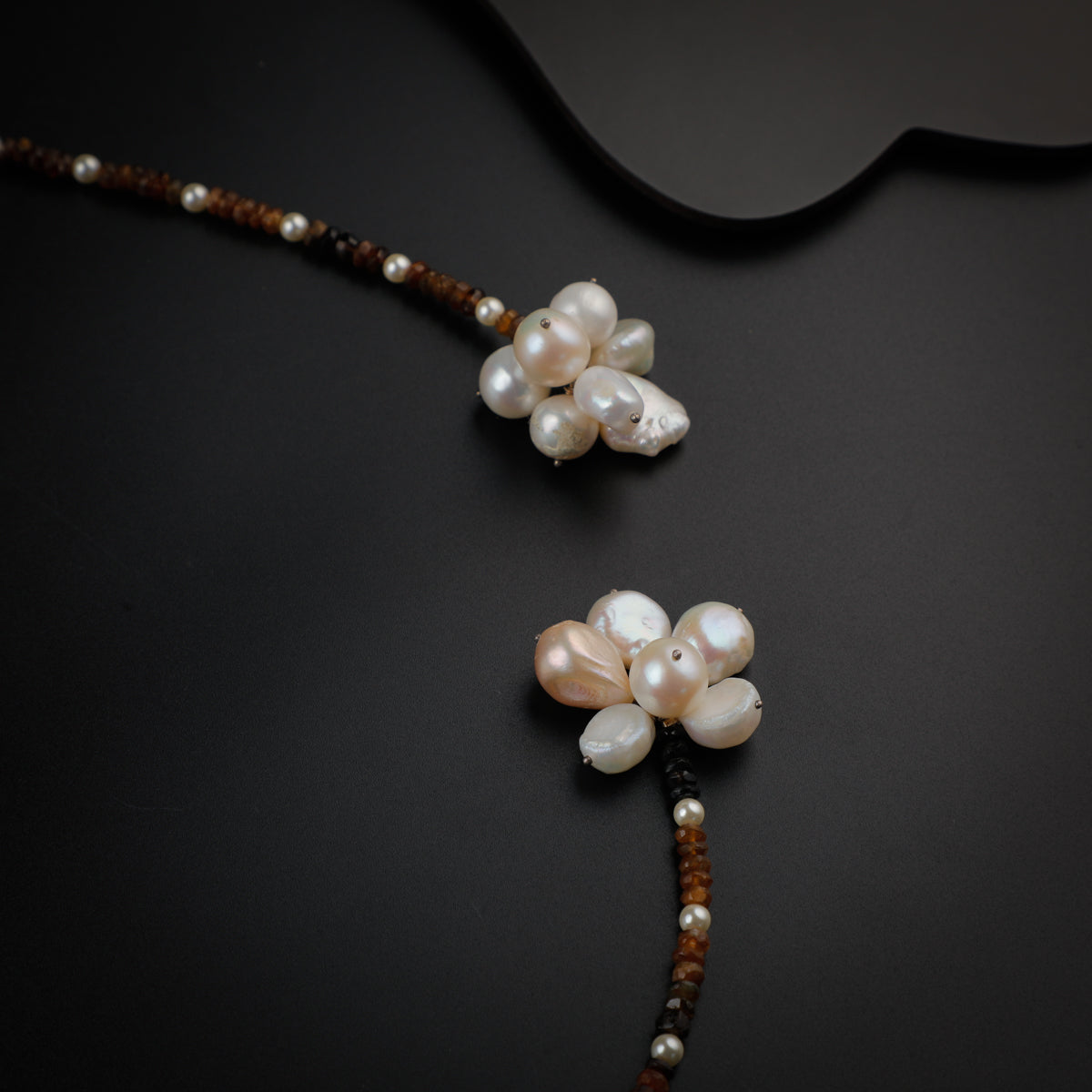 Silver Tie & Wear Necklace with Multicolor Semi-Precious Stones and Pearls